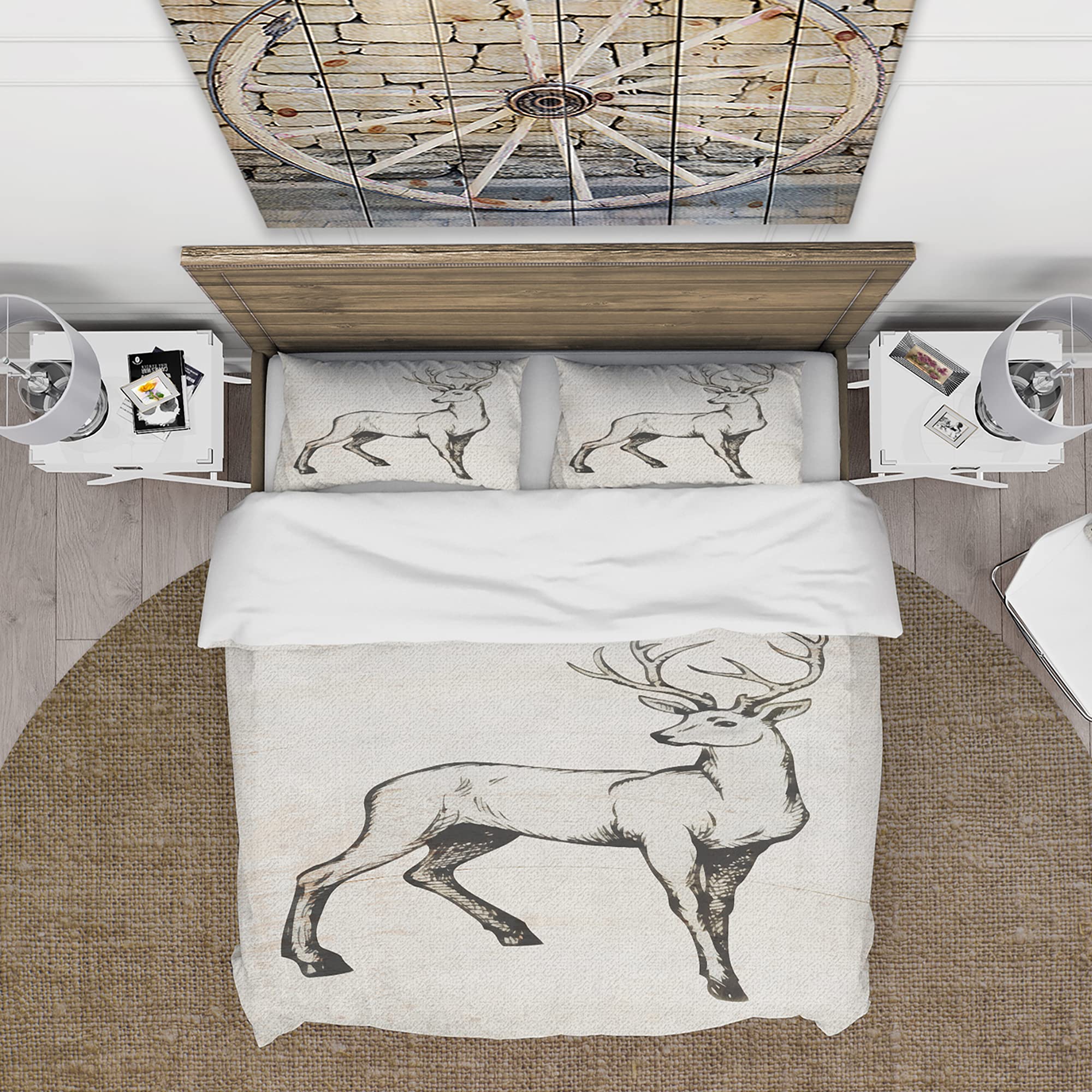 DesignQ Deer Wild & Beautiful VI Farmhouse Duvet Cover Set - King Size White 3-Piece All Season Bedding | Cozy Farmhouse Decor for Master Bedroom, Guest Room & Vacation Homes