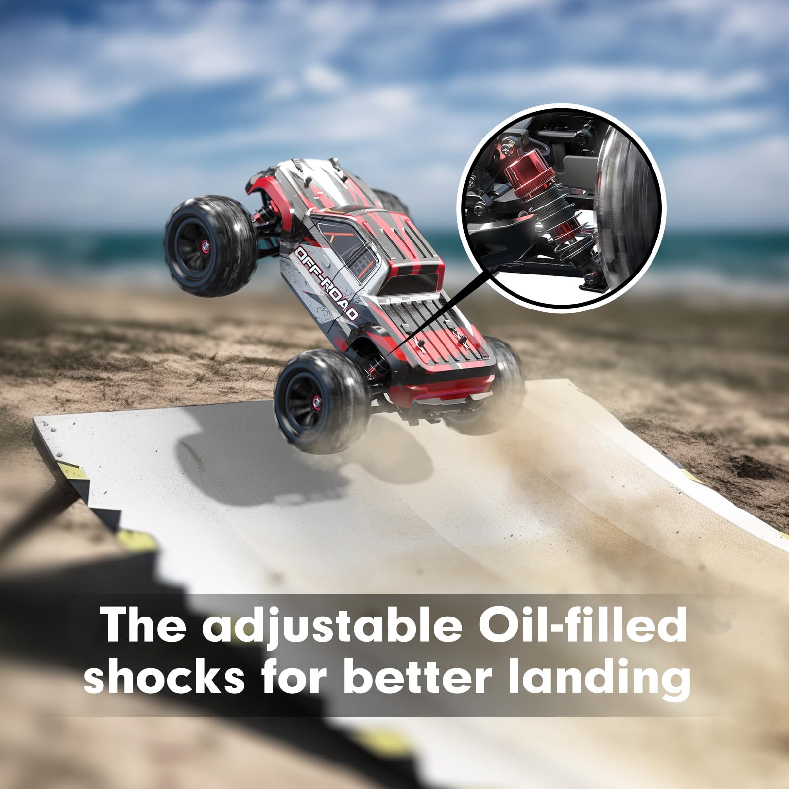MEW4 1/16 Scale 4X4 Off-Road RC Truck - Ready-to-Run High Speed 38km/h Remote Control Monster Truck with 2x1500mAh Batteries | Durable Beginner RC Car for Adults & Kids | Perfect for Backyard Racing, Off-Road Adventures & Birthday Gifts