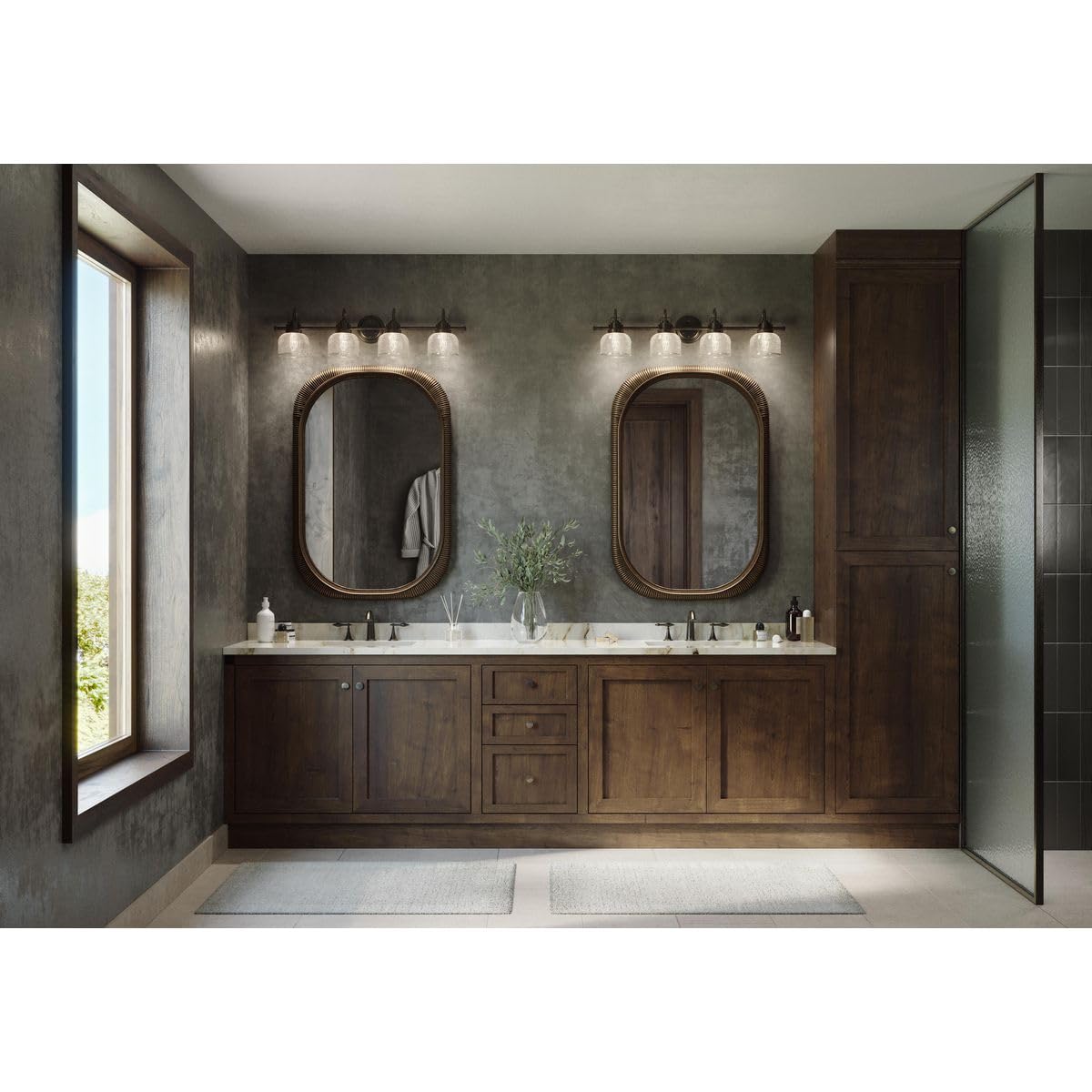 Archie Collection 4-Light Clear Double Prismatic Glass Coastal Bathroom Vanity Light Fixture in Venetian Bronze - Perfect for Coastal Style Bathrooms, Powder Rooms & Beach House Decor