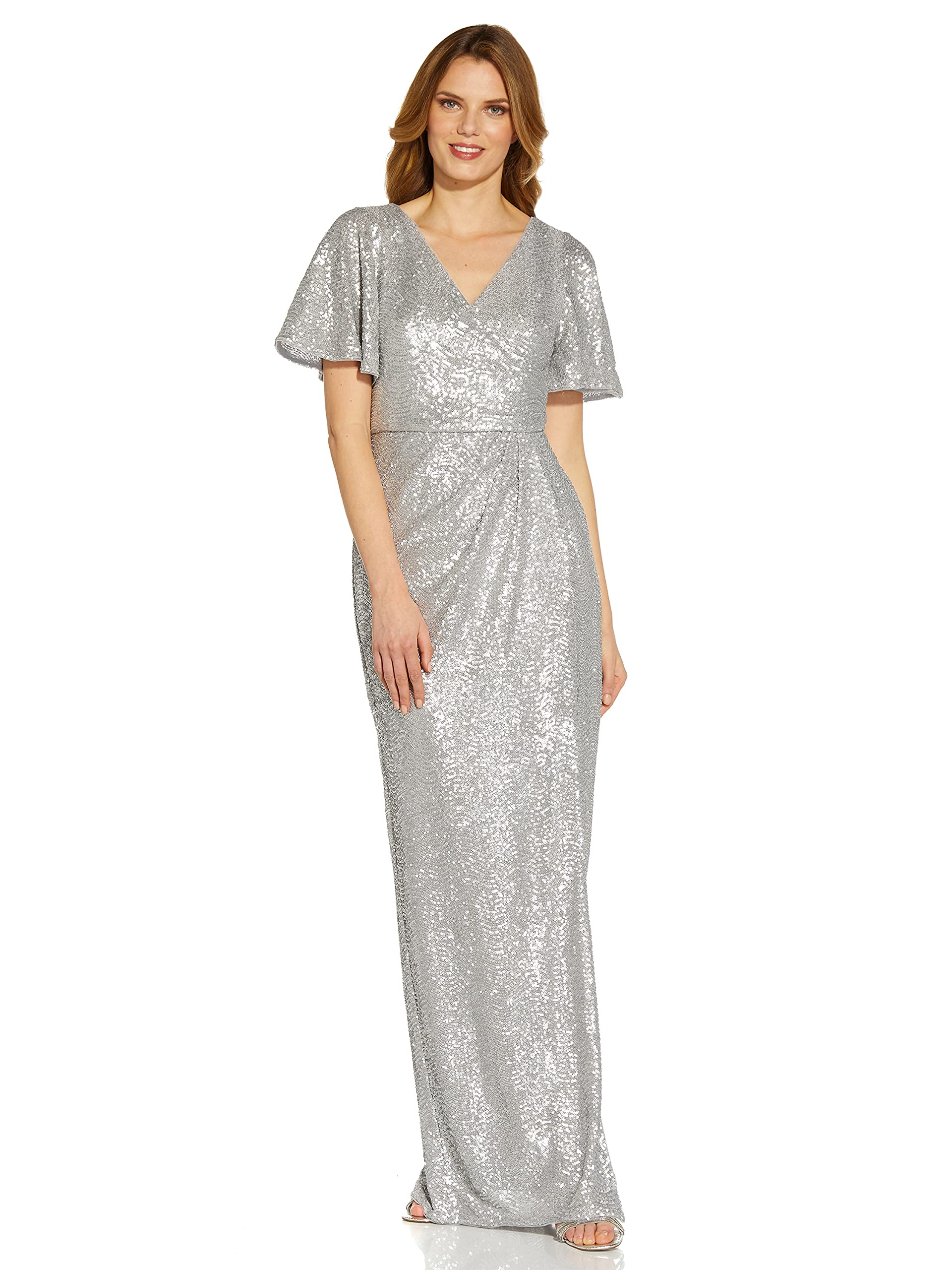 Adrianna Papell Women's Elegant Wave Sequin Draped Gown - Formal Evening Dress for Prom, Wedding & Special Occasions