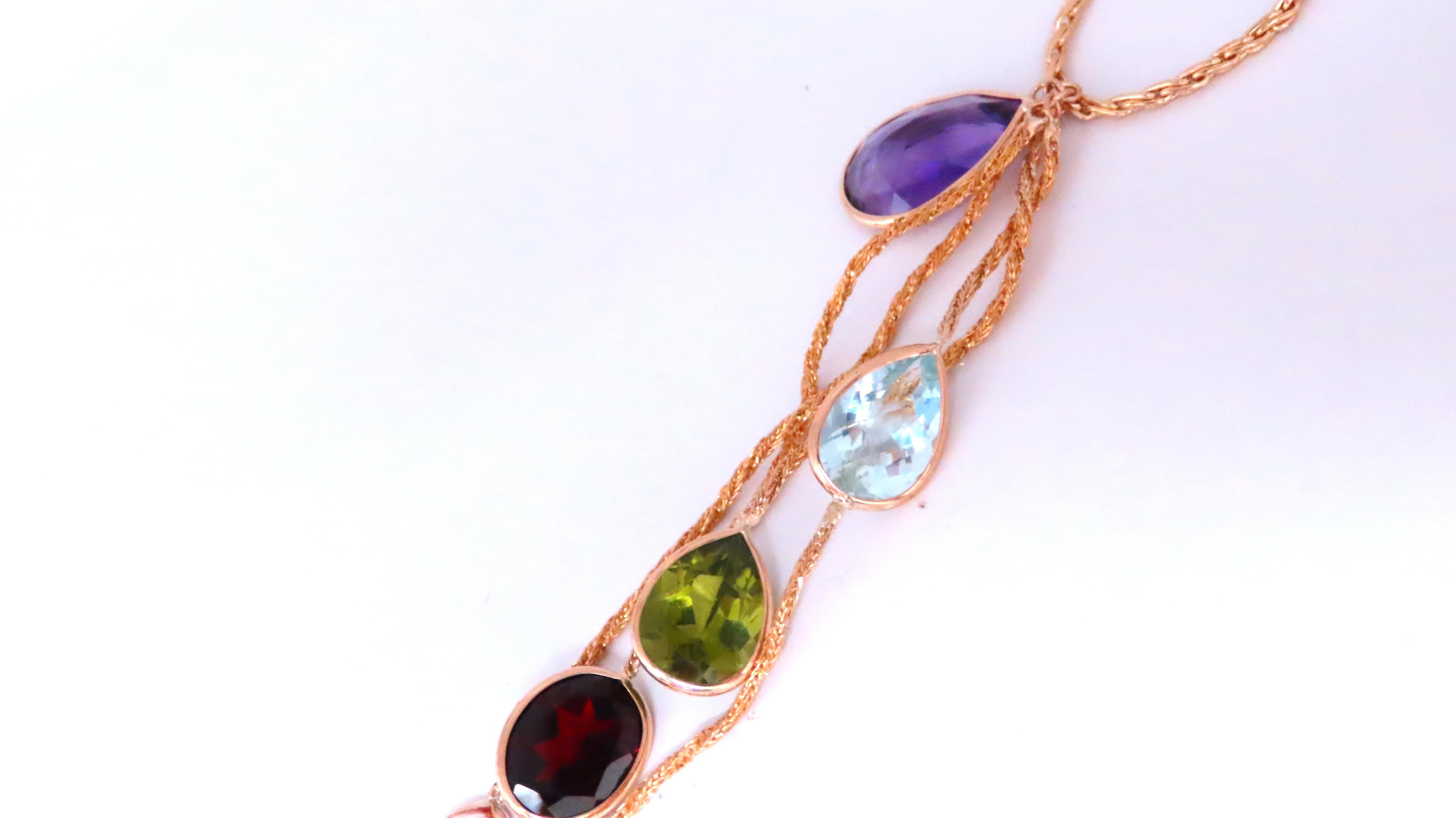 85ct Natural Citrine Amethyst Peridot Garnet Dangle Necklace - 14K Gold Pendant Jewelry for Women - Perfect for Weddings, Parties & Special Occasions