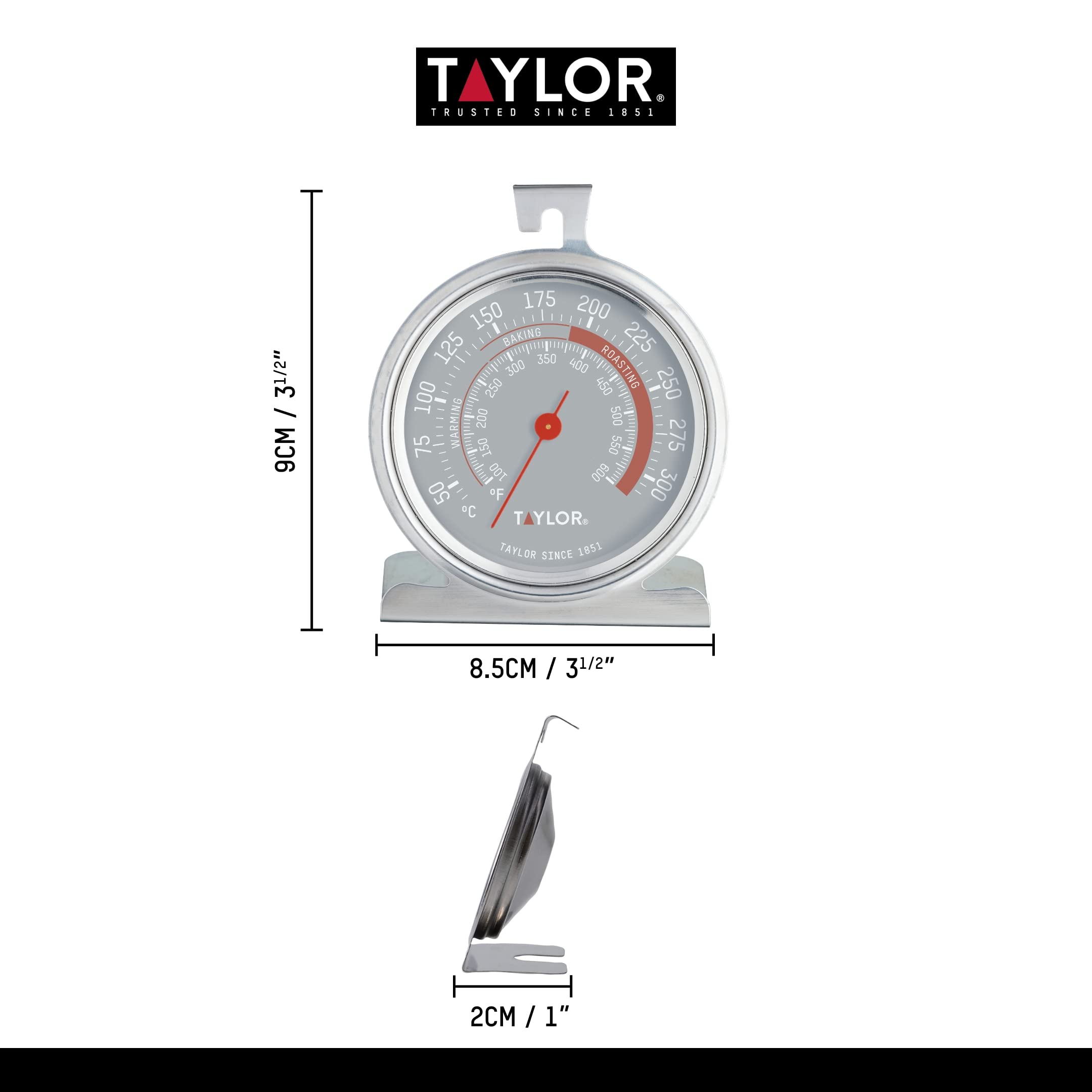 Taylor Typthoven Professional Oven Thermometer - Stainless Steel, 9 x 8.5 cm - Accurate Baking & Cooking Temperature Gauge for Home Kitchen, BBQ, Grilling
