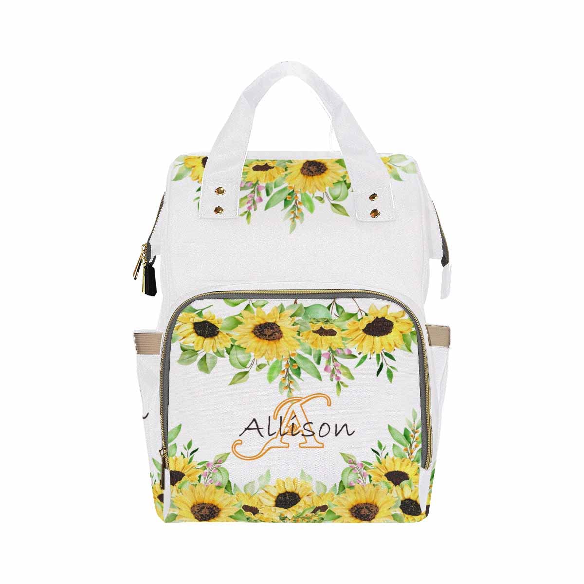**Personalized Backpack with Name - Custom Diaper Bag & School Backpack for Kids - Sunflower Design, Multi-Functional Daypack for Moms, Girls & Boys - Perfect for School, Travel & Back-to-School Gifts**    *(Use Cases: Ideal for school, daycare, family outings, travel, and as a thoughtful back-to-school gift.)*