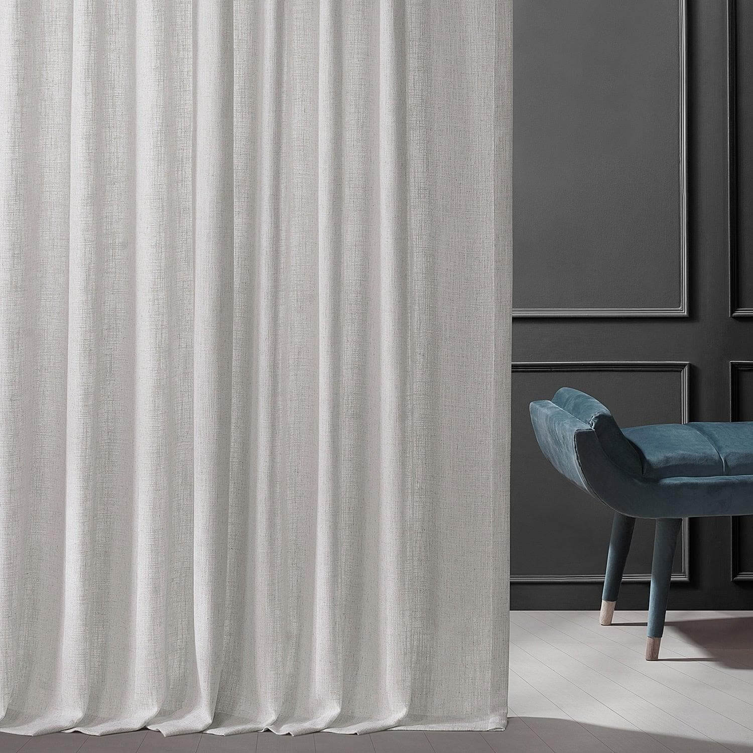 Bliss White Belga Faux Linen Curtains - Elegant Window Treatments for Living Room, Bedroom & Dining Room