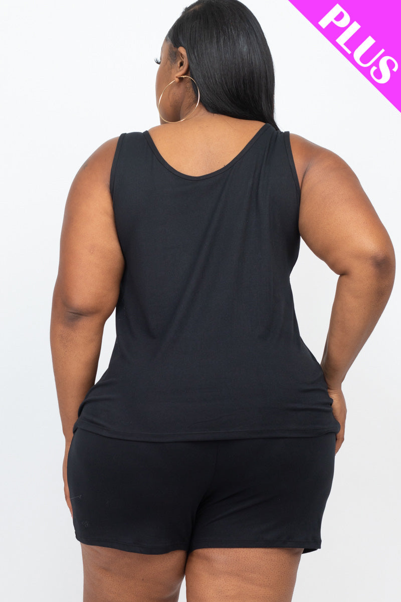 Comfy Plus Size Tank Top & Shorts Set for Women - Breathable & Soft Lounge Wear (CAPELLA) - Perfect for Yoga, Gym, and Summer Vacation