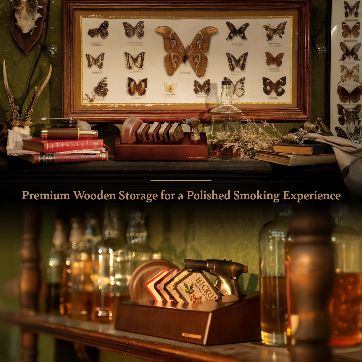 Premium Cocktail Smoker Kit by Wild Shimmer - Whiskey Smoking Set with Torch, Wooden Box & 4 Natural Wood Chip Flavors | Best Bourbon Gift for Men & Home Bartenders | Perfect for Cocktail Parties, Home Bars & Whiskey Tasting Events