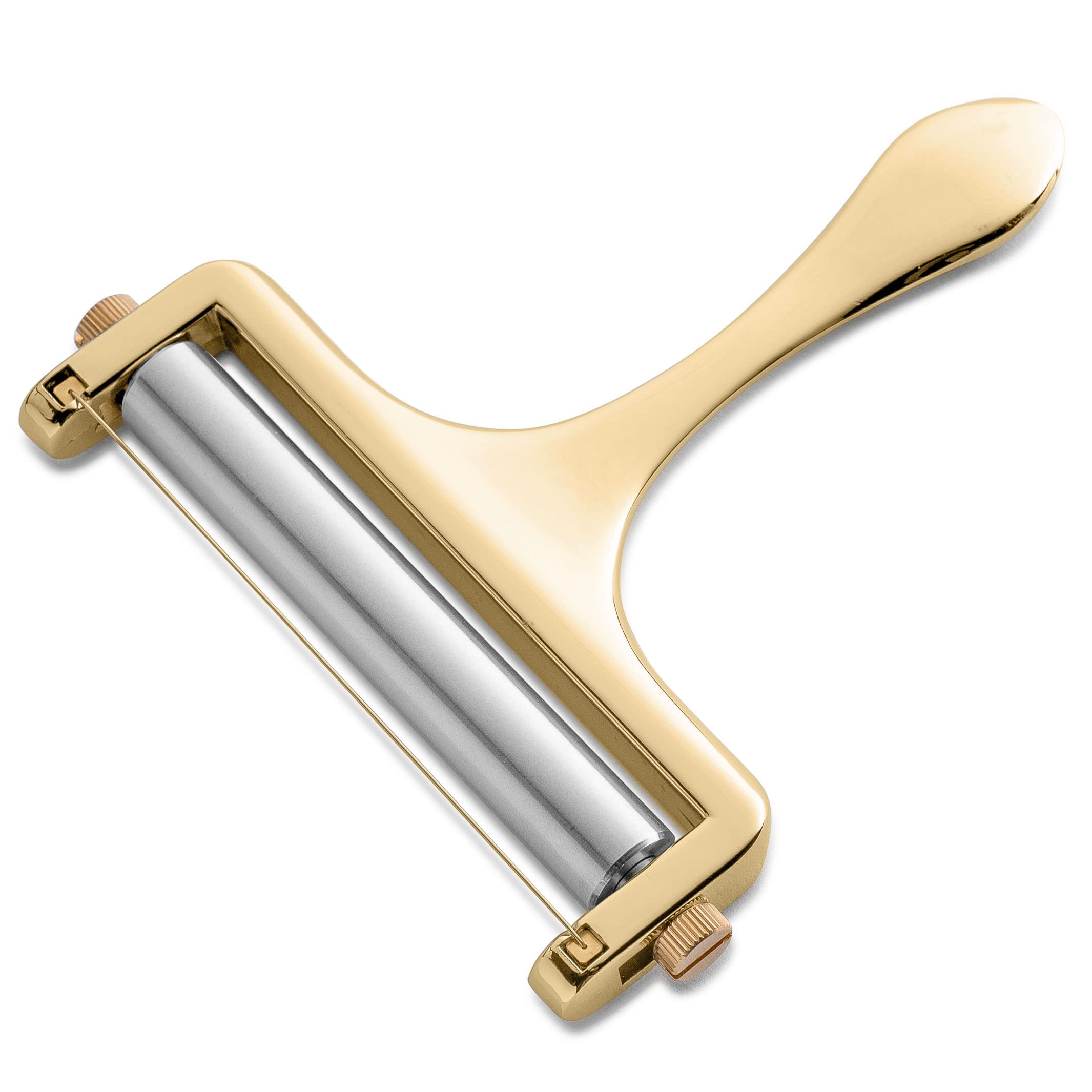 Bellemain Stainless Steel Wire Cheese Slicer - Adjustable Handheld Cheese Cutter for Cheddar, Gruyere, Raclette, Mozzarella - Cheese Shaver & Curler for Perfect Thin or Thick Slices (Gold) - Ideal for Charcuterie Boards, Party Platters & Home Kitchen Use