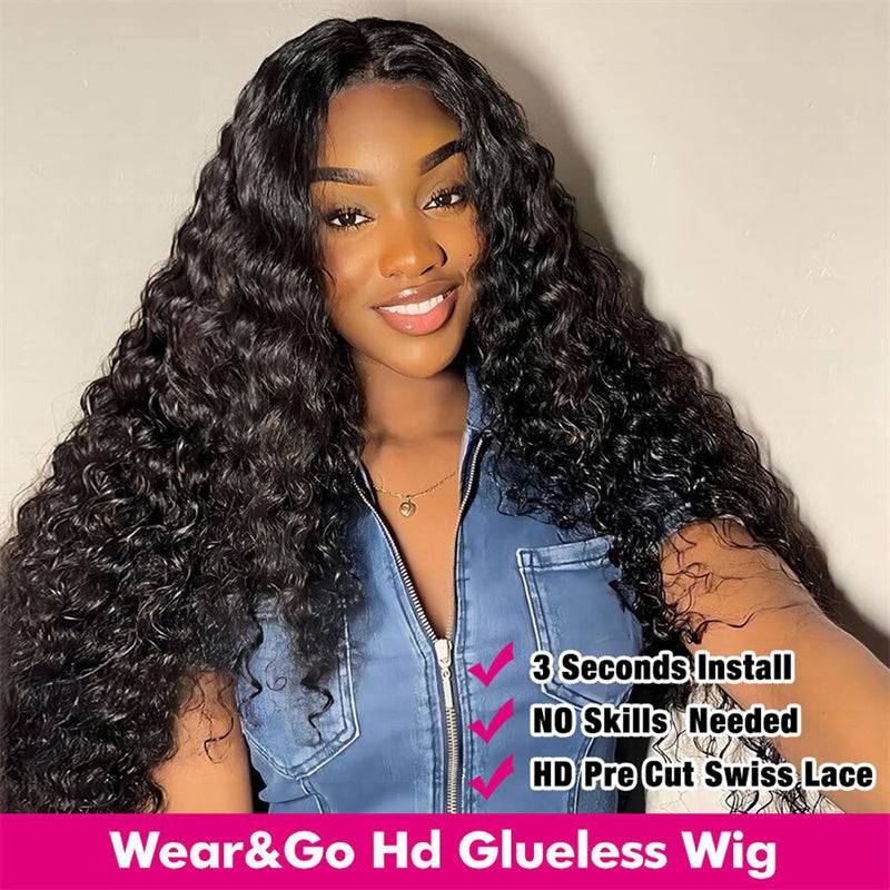 Eullair Glueless Curly Human Hair Wig 6x4 5x5 Lace Closure Wig - Pre Cut Lace, Pre Plucked Hairline, Beginner Friendly, 30s Quick Install - Perfect for Daily Wear, Parties & Cosplay
