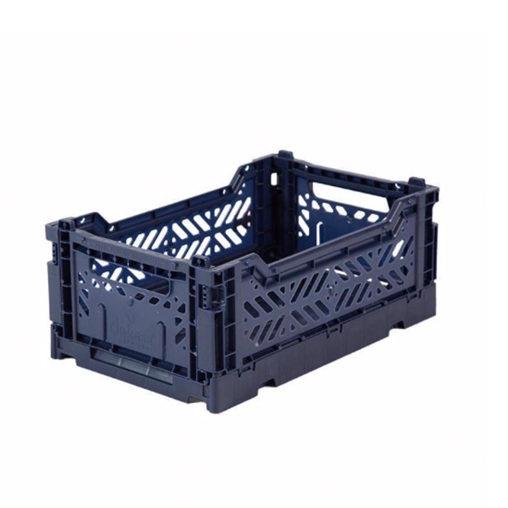 AyKasa Collapsible Storage Crate - Navy Blue Foldable Plastic Bin for Home, Office & Garage Organization - Perfect for Laundry, Toys, Books & Groceries