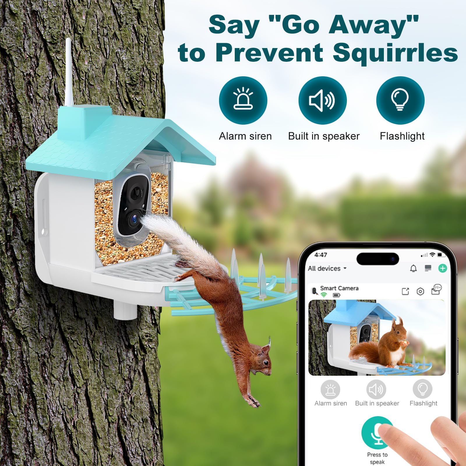 Wireless Solar Powered Smart Bird Feeder with HD 1080P Camera - AI Bird Identification, Night Vision & Squirrel Proof Design - Includes 64GB SD Card - Perfect Outdoor Gift for Bird Watching Enthusiasts (Great for Backyards, Gardens & Nature Observation)