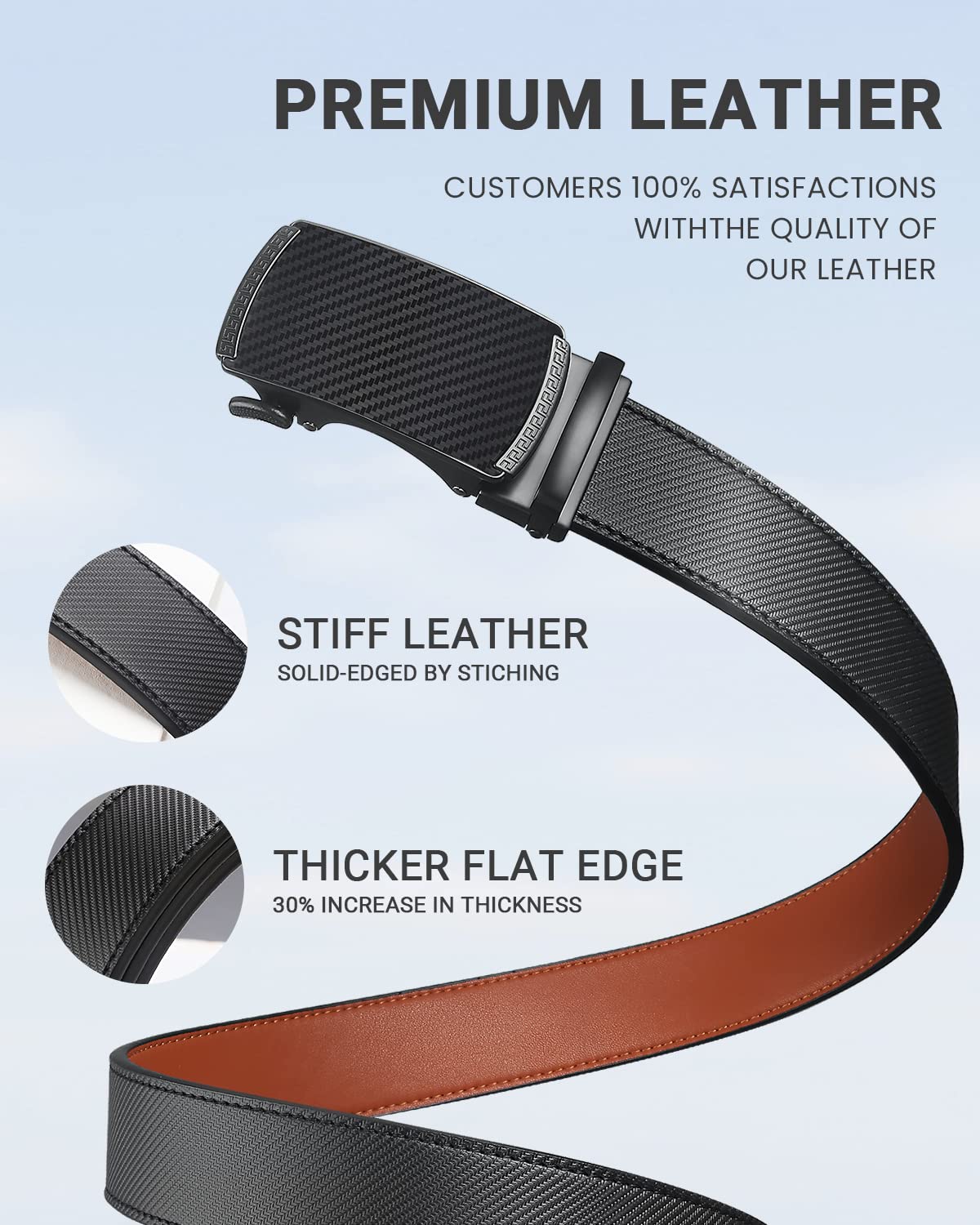 Premium Men's Ratchet Dress Belt - 1 3/8