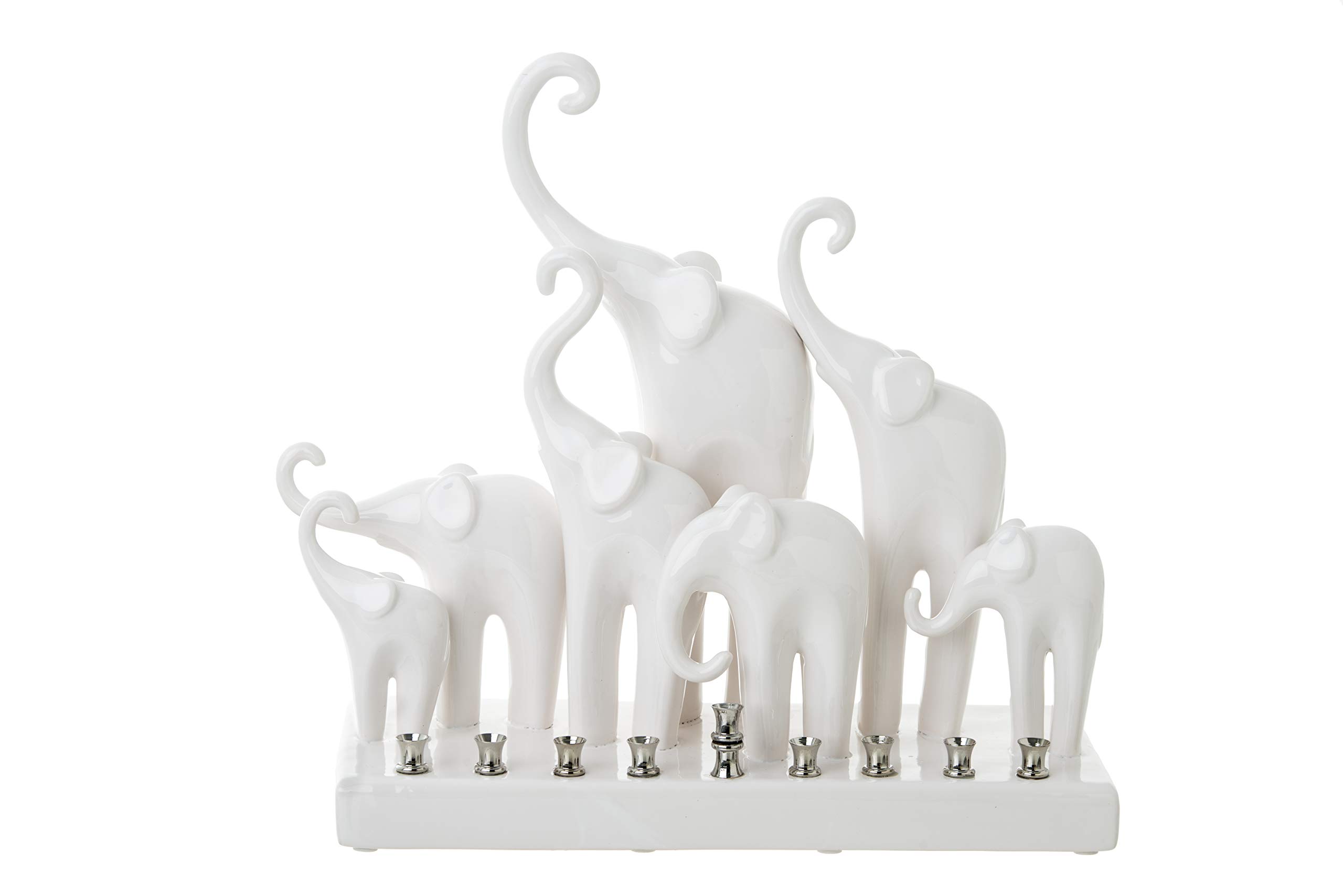 Ceramic Elephant Hanukkah Menorah - Unique Kalahari Haven Design for Standard Hanukkah Candles & Oil Cups - 12
