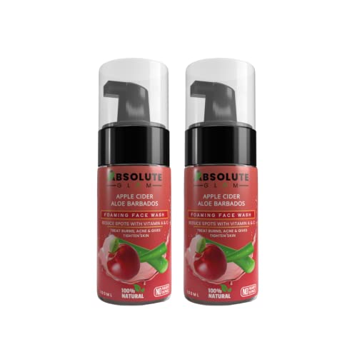 Absolute Glam Apple Cider & Aloe Vera Foaming Face Wash - Pack of 2 (100ml Each) | Gentle Cleansing for Acne-Prone & Sensitive Skin | Morning & Night Skincare Routine | Perfect for Travel & Daily Use