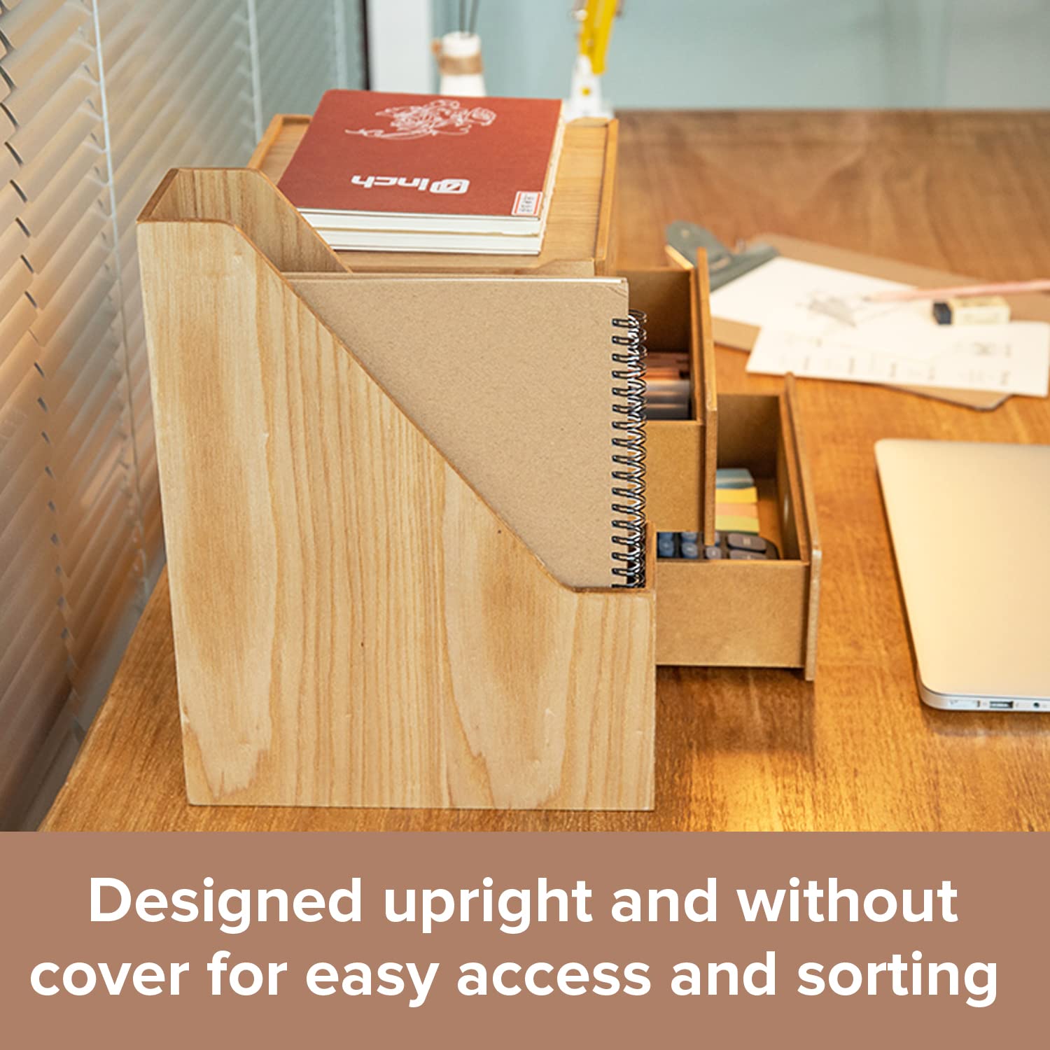 Solid Wood File Organizer for Desk & Wall (2-Pack) - Rustic Magazine Holder & Document Sorter - Office Storage Solution for Home & Workspace - Light Ash Wood Desktop Organizer for Bills, Papers, Books & Office Supplies