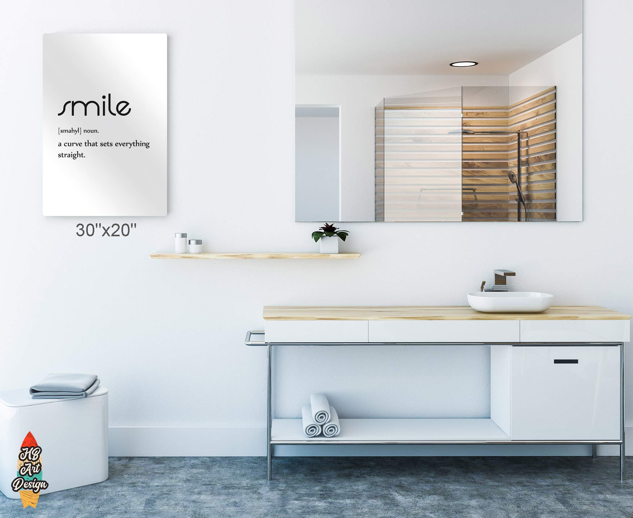 HB Art Design Smile Definition Metal Print Wall Art - Funny Bathroom Quote Sign for Farmhouse Decor (24x16 Inches) | Ready to Hang Toilet Accessories & Unique Gift Idea for Home, Office or Bathroom