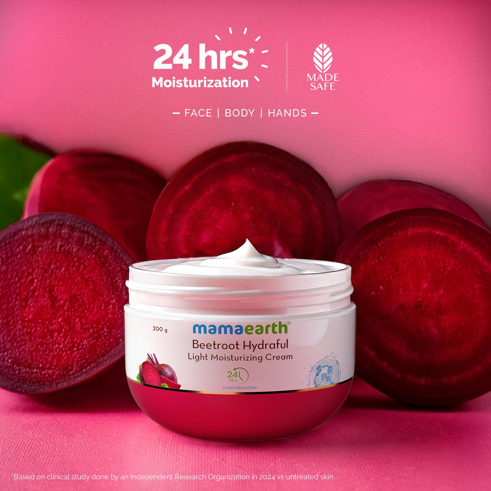 Mamaearth Beetroot Hydraful Light Moisturizing Cream with Beetroot & Hyaluronic Acid | 24H Hydration for Face, Hands & Body | Non-Greasy, Quick Absorbing Formula | Pink Glow Moisturizer | Perfect for Daily Skincare Routine & Travel (200g)
