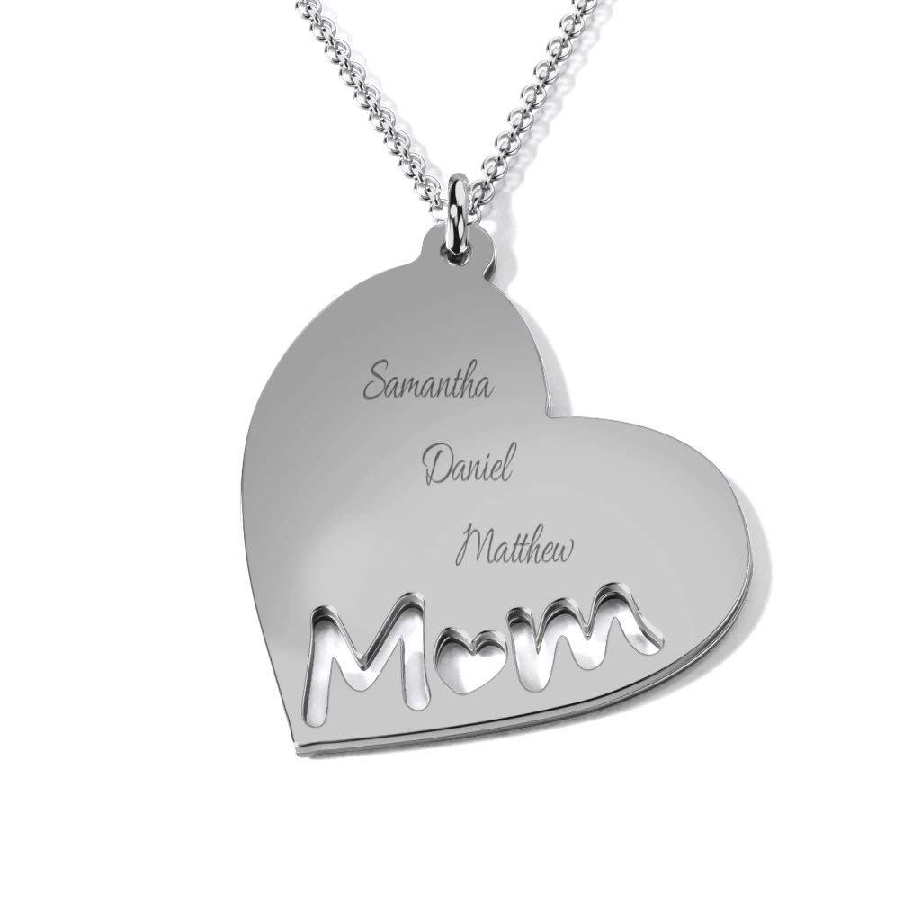 Personalized Engravable Sterling Silver Mom's Heart Necklace - Custom Name & Date Jewelry Gift for Mother's Day, Birthday, Anniversary | JEWLR