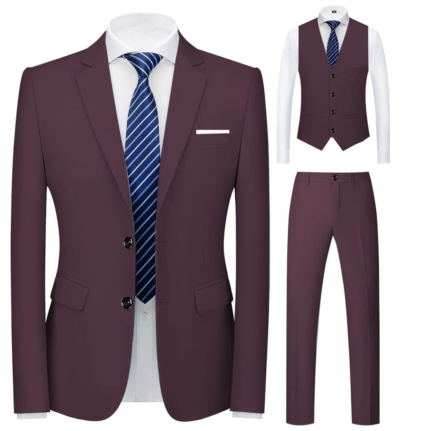 2023 Men's 3-Piece Slim Fit Pink Suit Set - Wedding Blazer, Vest & Pants with White Button Down Shirt | Formal Attire for Groom, Prom & Special Occasions