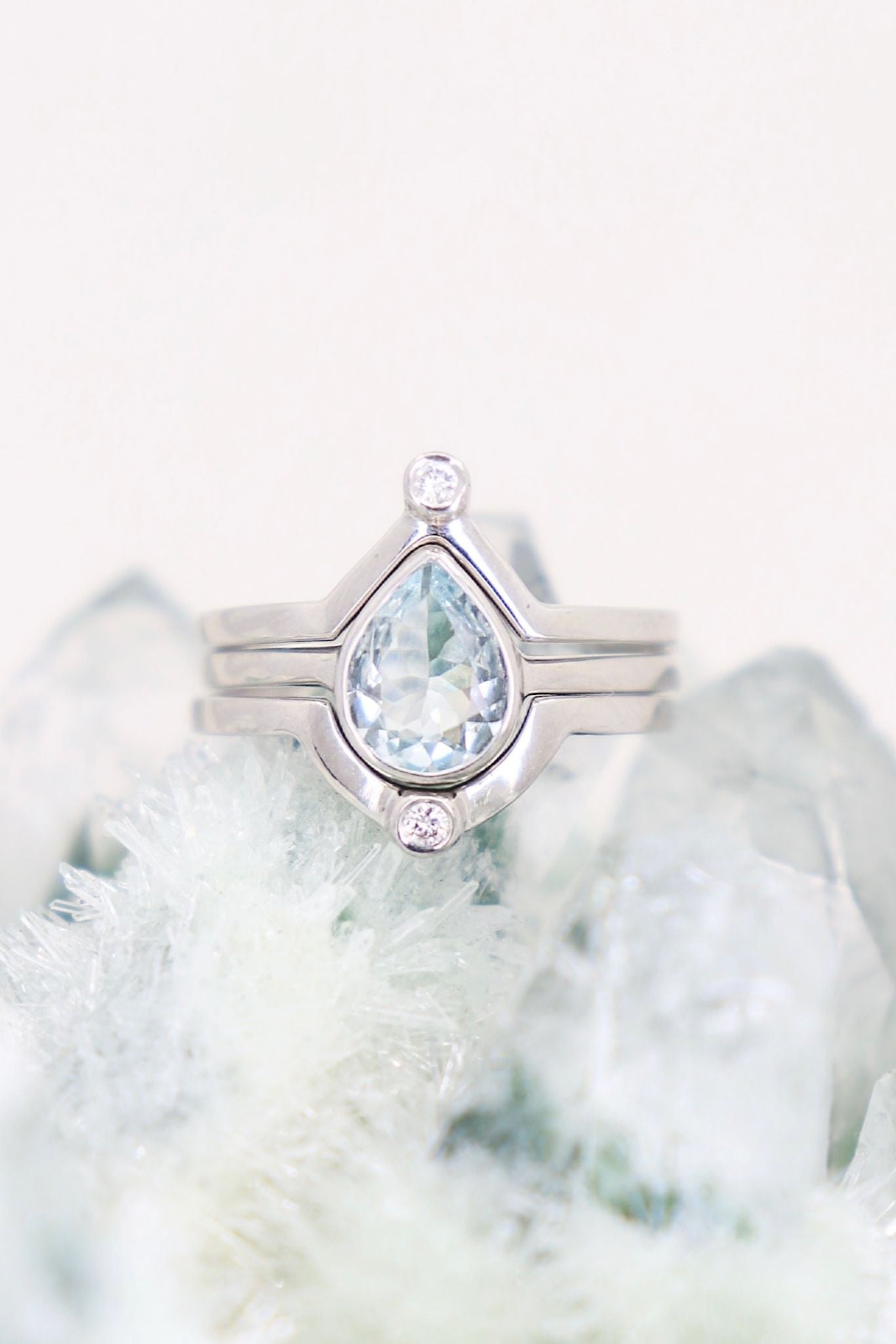 9K White Gold Aquamarine Tear Drop Ring for Women - Elegant March Birthstone Jewelry Gift for Anniversary, Engagement & Special Occasions