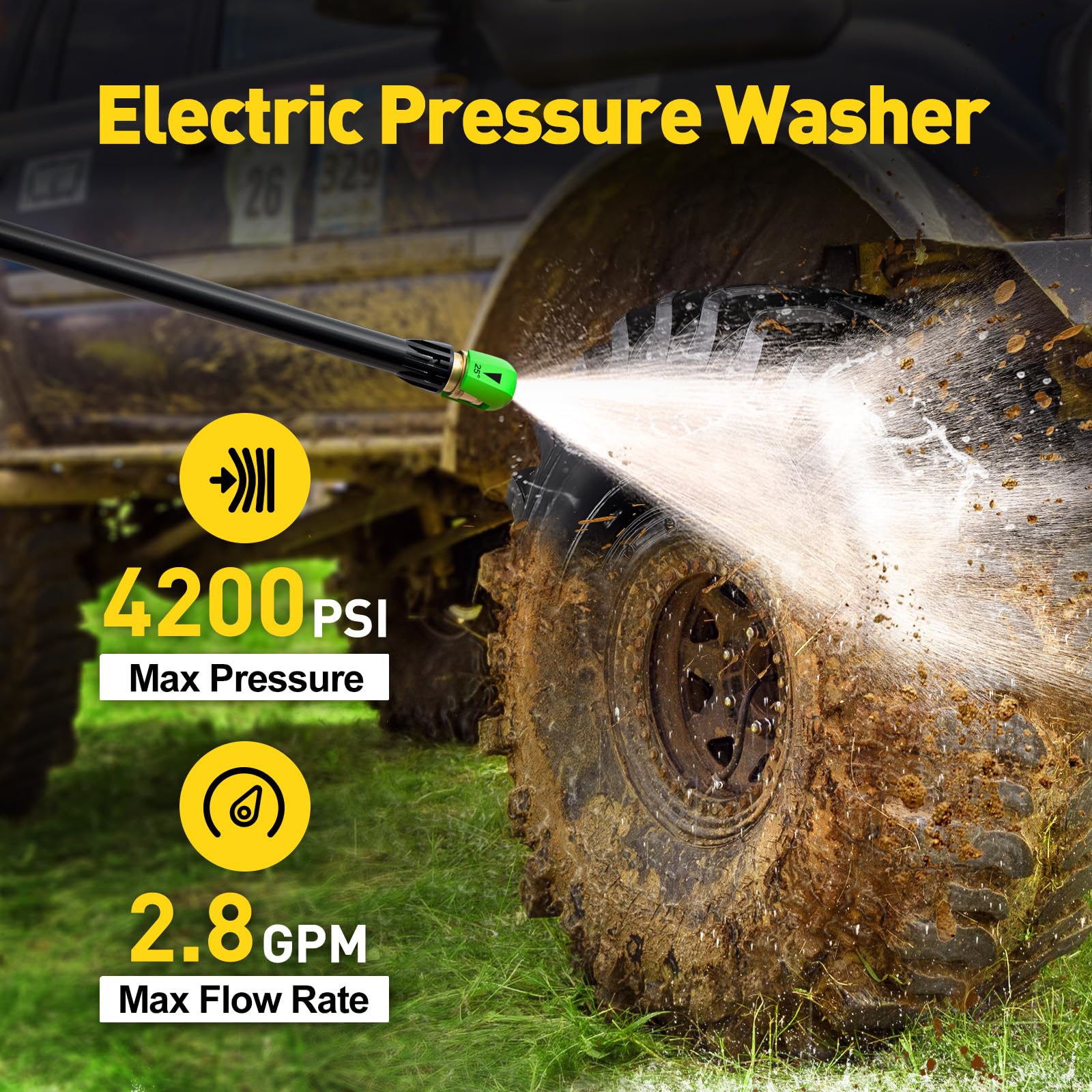 EVEAGE 4200PSI Electric Pressure Washer - 2.8GPM PWMA Certified Power Washer with Foam Cannon & 3 Nozzles for Deep Cleaning Cars, Patios, Driveways, Decks & Outdoor Surfaces - Heavy Duty Home & Commercial Use