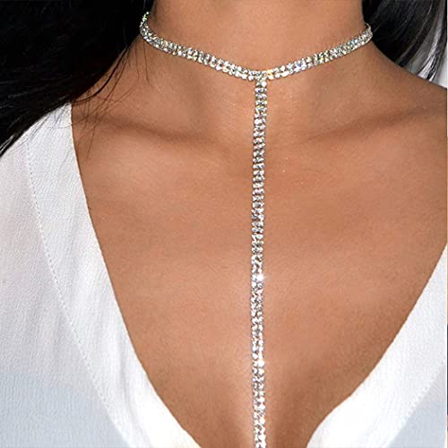 Sexy Rhinestone Body Chain Jewelry for Women - Silver Crystal Body Necklace for Nightclub, Party & Festival - Perfect for Bachelorette, Date Night & Special Occasions