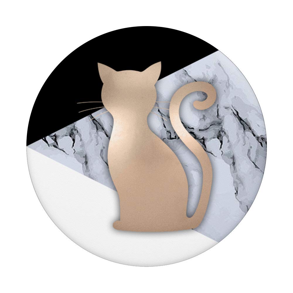 Golden Cat on Geometric Marbled Black and White Design - Perfect for Home Decor, Wall Art, and Modern Interior Styling
