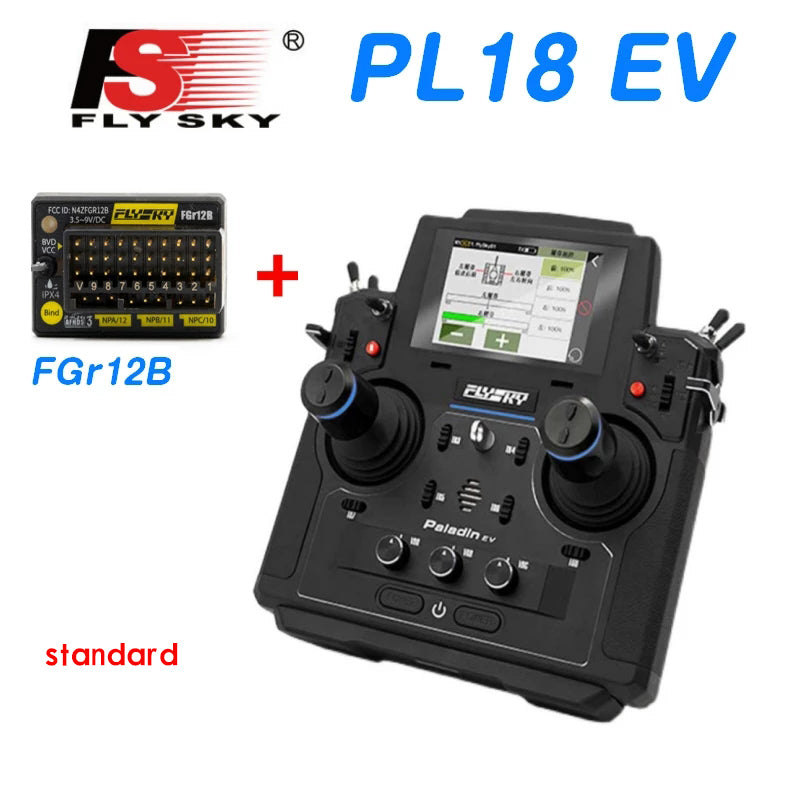 Flysky 18CH PL18EV RC Transmitter with FGR12B & FGr8B Receivers - Radio System for RC Boats, Engineering Trucks, Tanks - Includes Tray Strap Set | Perfect for RC Hobbyists & Professional Model Enthusiasts