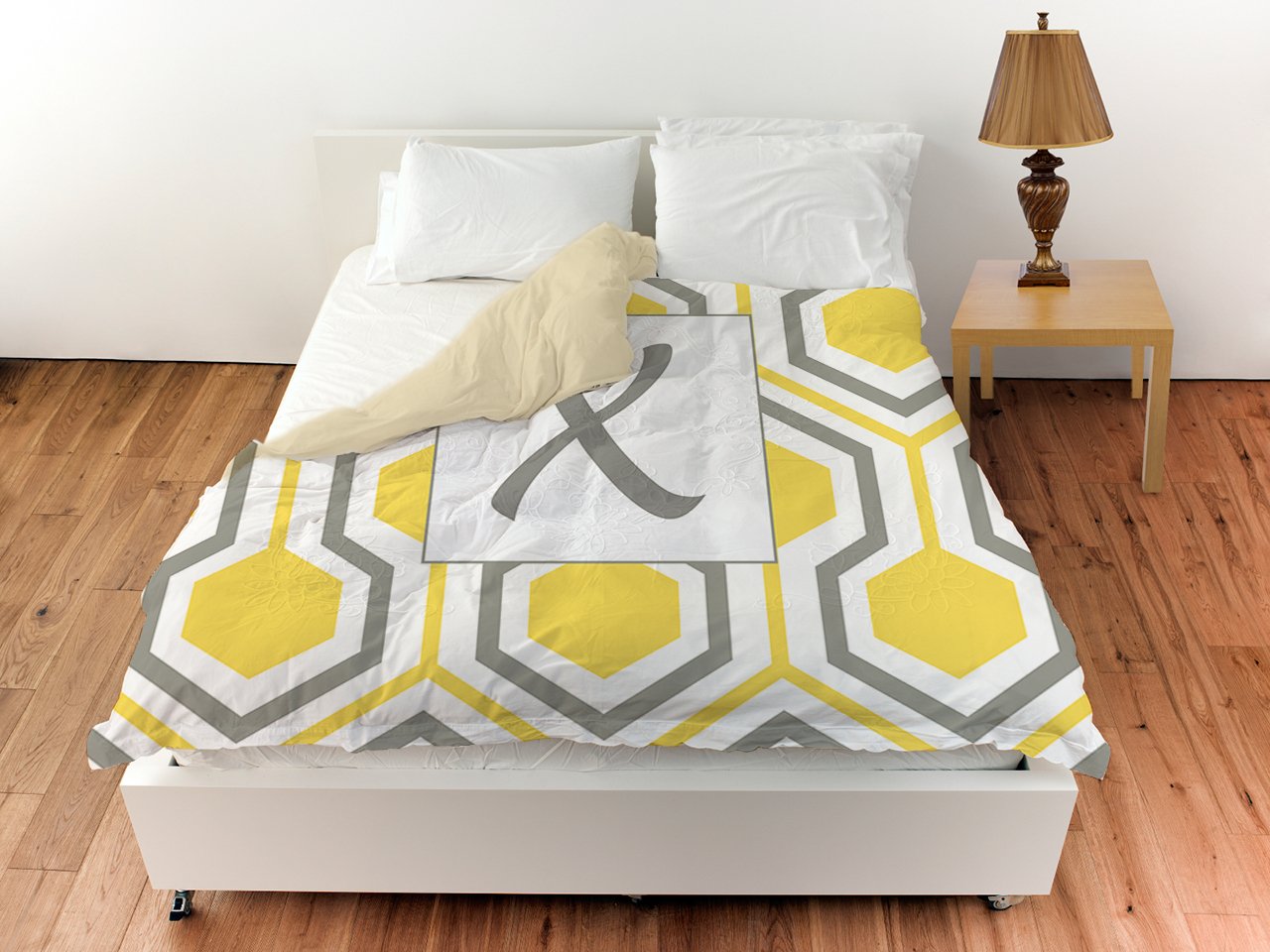 Monogrammed Letter X Yellow Honeycomb Duvet Cover - Queen/Full Size by Manual Woodworkers & Weavers | Perfect for Bedroom Decor, Guest Room Styling & Cozy Home Makeover