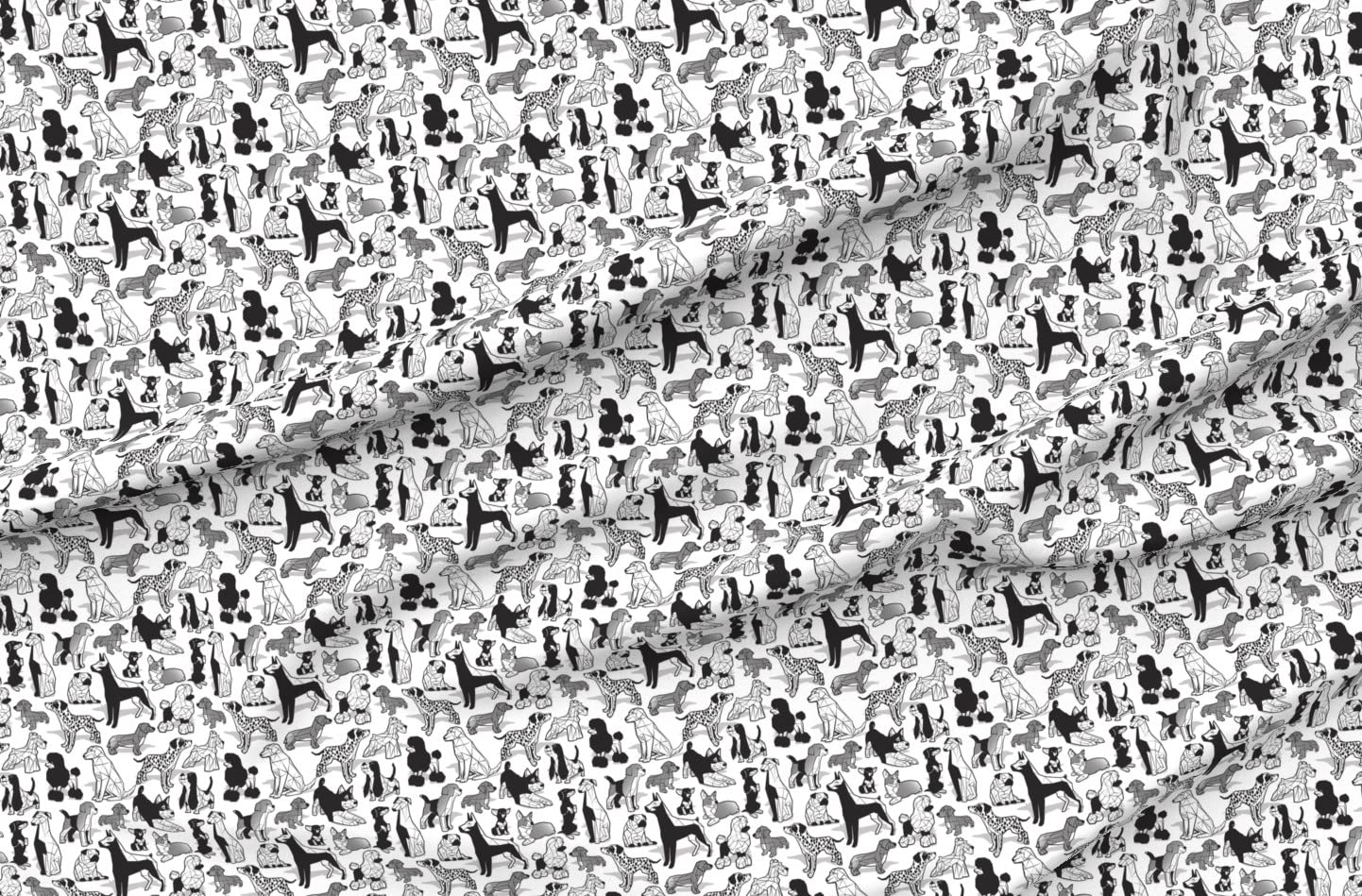 Dog Breeds Printed Minky Fabric by The Yard - Small Scale Geometric Black & White Pet Pattern for Sewing Baby Blankets, Quilt Backing & Plush Toys | Soft Cuddle Fabric for DIY Pet Accessories & Nursery Decor