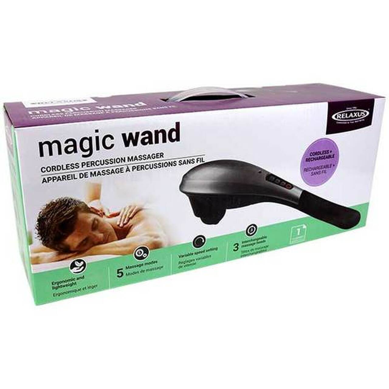 RELAXUS Cordless Magic Wand Massager - Powerful Handheld Massage for Neck, Back & Shoulder Pain Relief - Perfect for Home, Office & Travel Use