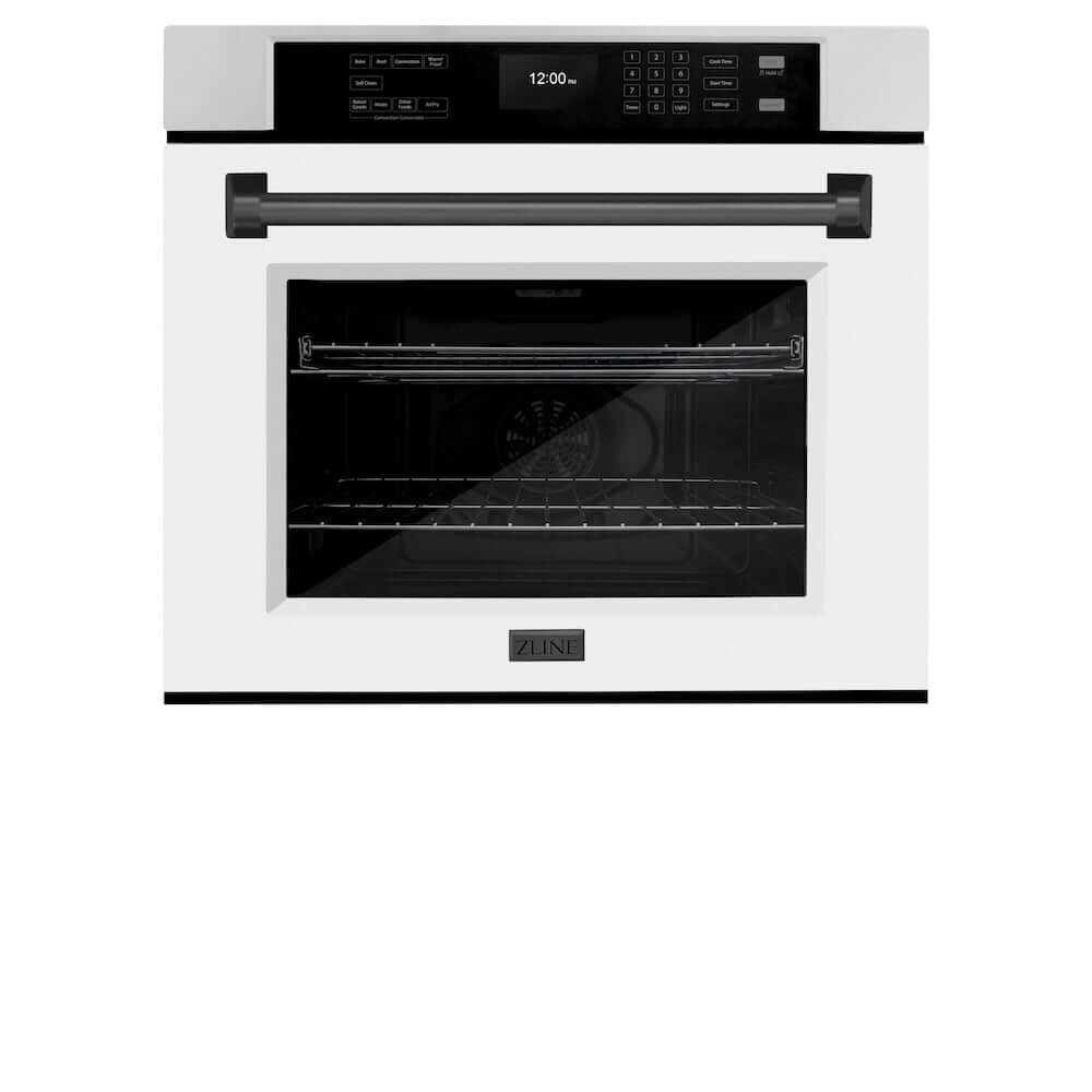ZLINE Autograph Edition 30 Inch Stainless Steel Single Wall Oven with True Convection, Air Fry & Self-Clean - White Matte Door & Matte Black Handle (WASZ WM 30 MB) | Professional Kitchen Appliance for Baking, Roasting & Air Frying