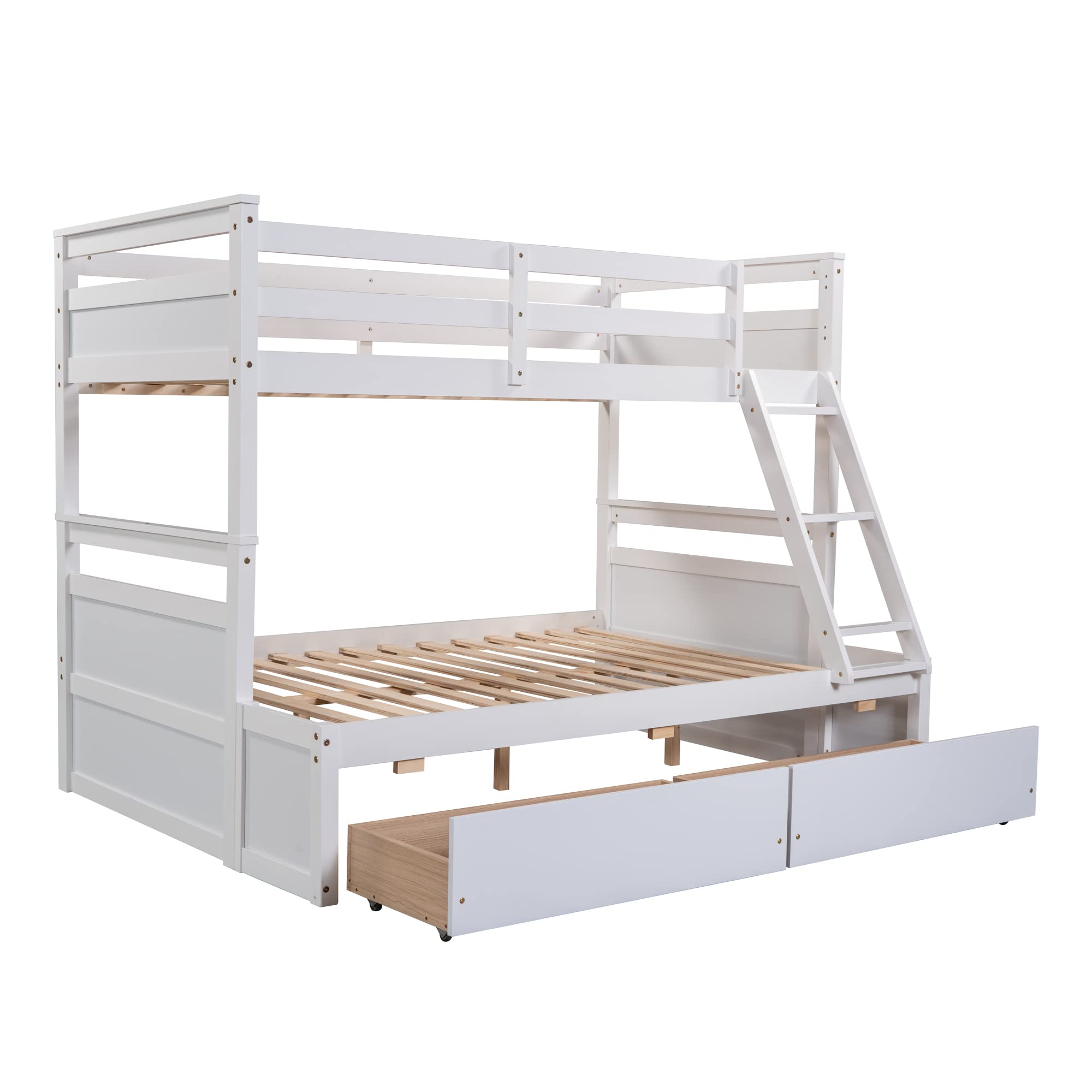 Twin Over Full Bunk Bed with Storage - Solid Wood Frame - Safety Guardrail & Ladder - Convertible to 2 Beds - Perfect for Kids & Teens Rooms