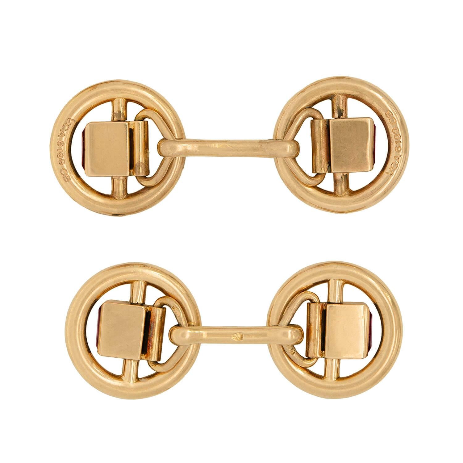 VAN CLEEF & ARPELS Vintage 18k Gold Ruby Cufflinks & Buttons Set - Luxury Men's Jewelry for Weddings, Business & Formal Events