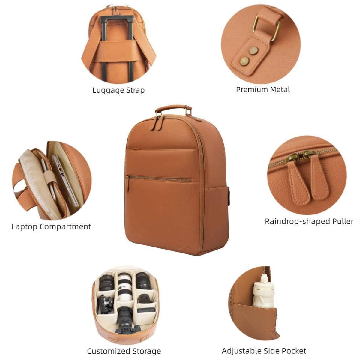 Professional DSLR Camera Backpack - Classic PU Leather Camera Bag for Photographers | Waterproof & Shockproof Design for Travel, Hiking & Outdoor Photography