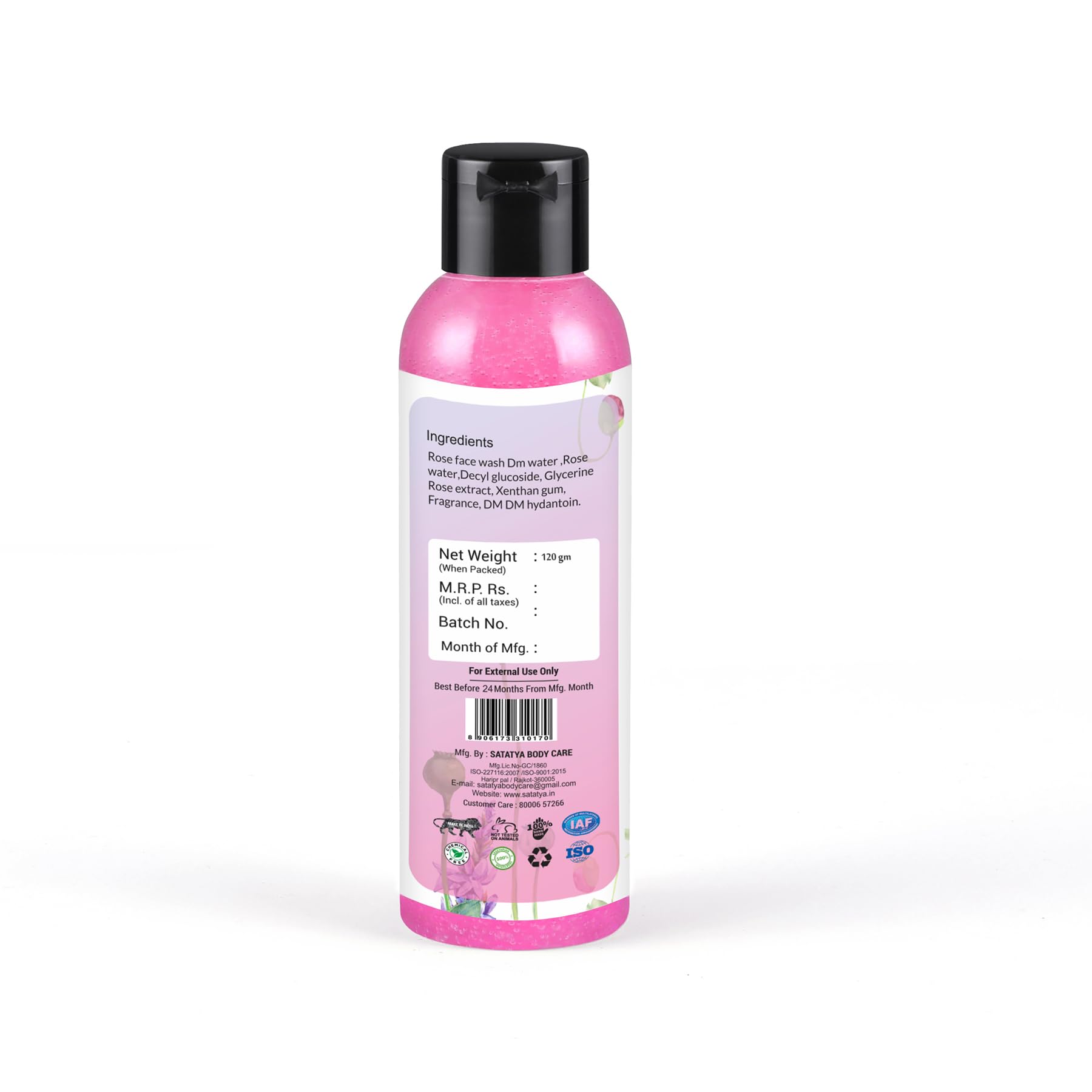 Satatya Natural Rose Face Wash - 100% Paraben & Sulfate Free, No Dryness or Tightness - Gentle Cleanser for Men & Women - Perfect for Daily Skincare Routine & Sensitive Skin Care