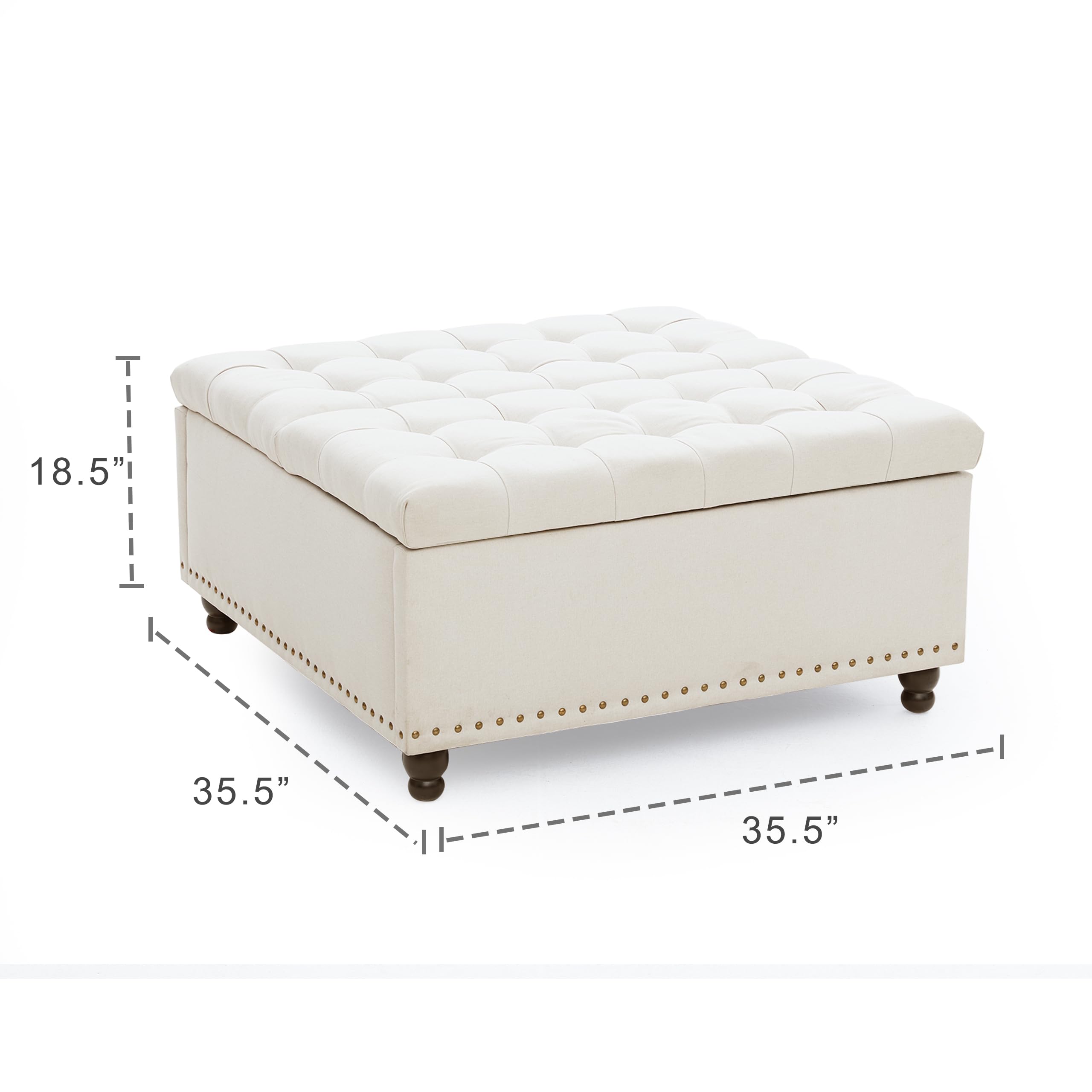 Tbfit Large Square Storage Ottoman Bench with Lift Top - Tufted Upholstered Coffee Table with Solid Wood Legs, Oversized Toy Storage Box for Living Room, Bedroom & Nursery (Beige) - Perfect for Home Organization, Extra Seating and Hidden Storage