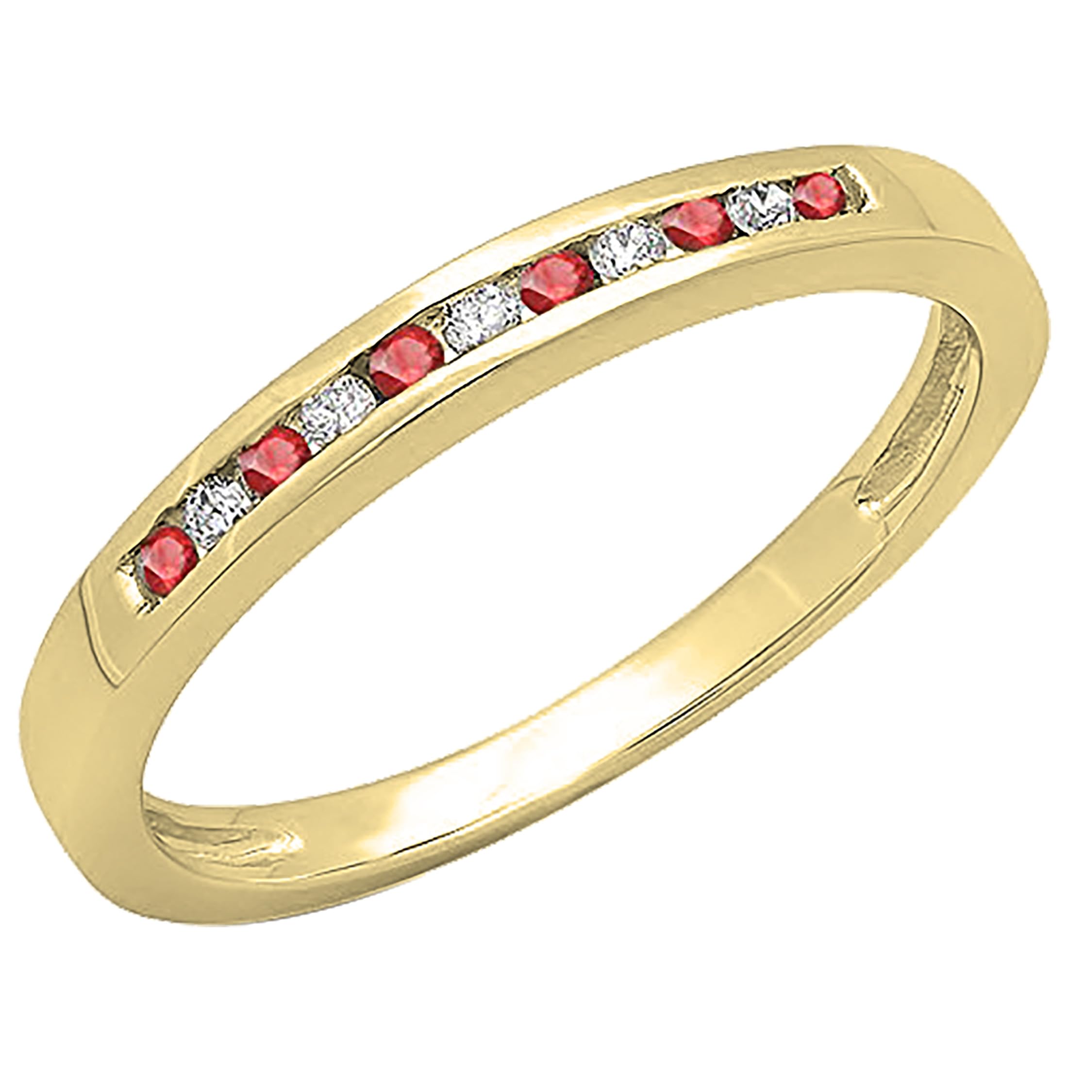 10K Solid Gold Round Ruby & White Diamond Women's Anniversary Wedding Band - Stackable Ring for Bridal, Engagement & Special Occasions | Dazzlingrock Collection