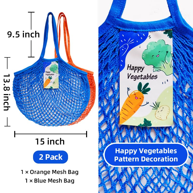 **Reusable Mesh Grocery Bags for Vegetables & Fruits - 2 Pack Washable Cotton Net Produce Bags with Long Handles - Eco-Friendly Shopping Totes for Onions, Organics & Farmers Market**    *(Perfect for Grocery Shopping, Farmers Markets, Zero-Waste Lifestyle & Bulk Food Storage)*
