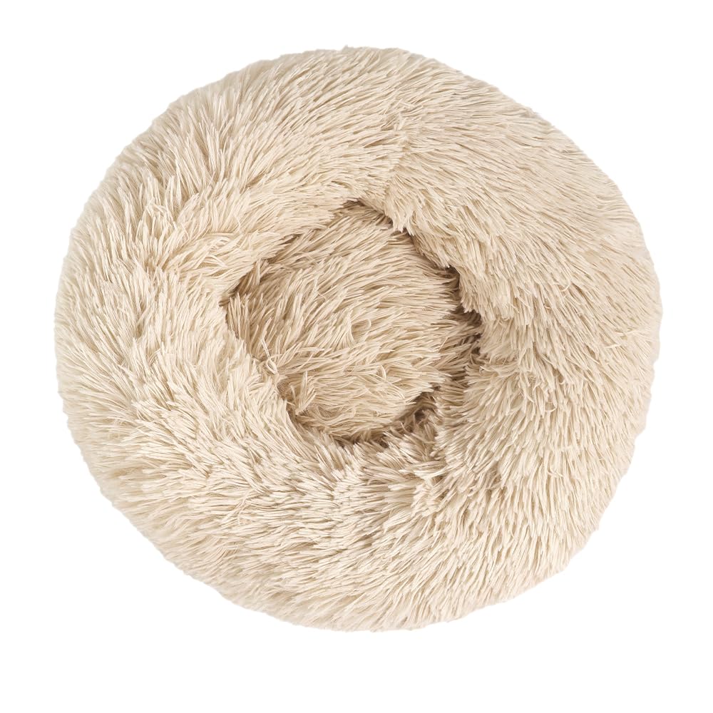 Otoez Round Donut Dog Bed for Medium Dogs - Washable Calming Pet Bed with Non-Slip Waterproof Bottom, Plush Fluffy Anti-Anxiety Cuddler for Cats & Dogs (31.5
