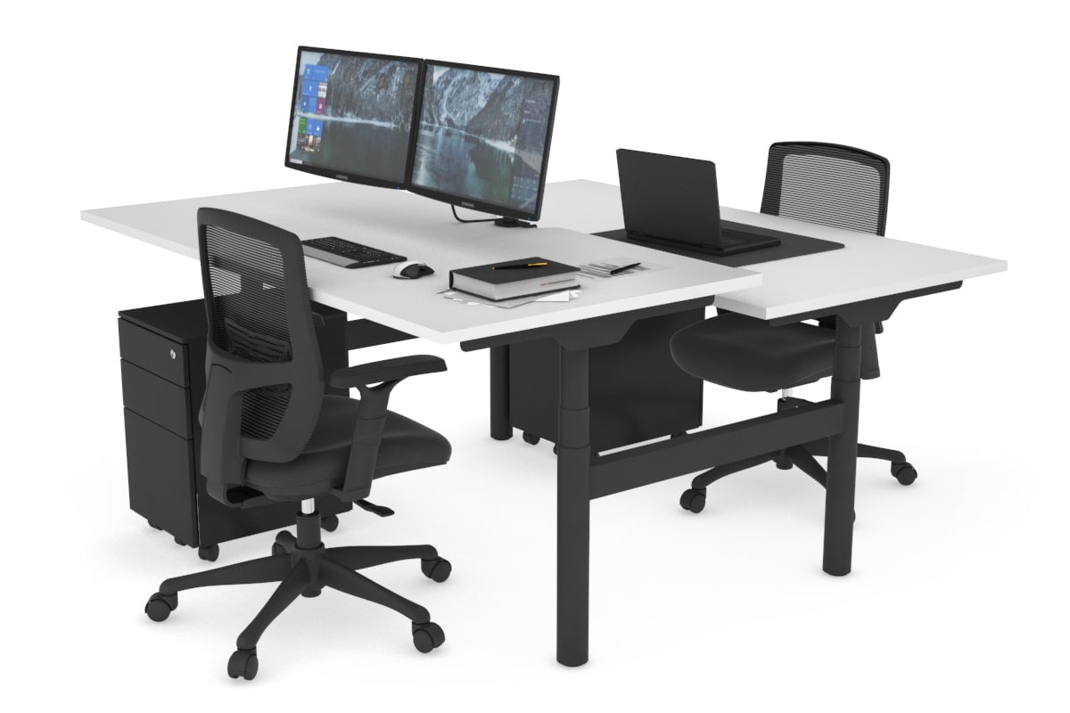 Flexi Premium Height Adjustable 2 Person H Bench Workstation - Black Frame [1600L x 800W with Cable Management] - Ideal for Office, Home Workspace & Collaborative Work Environments