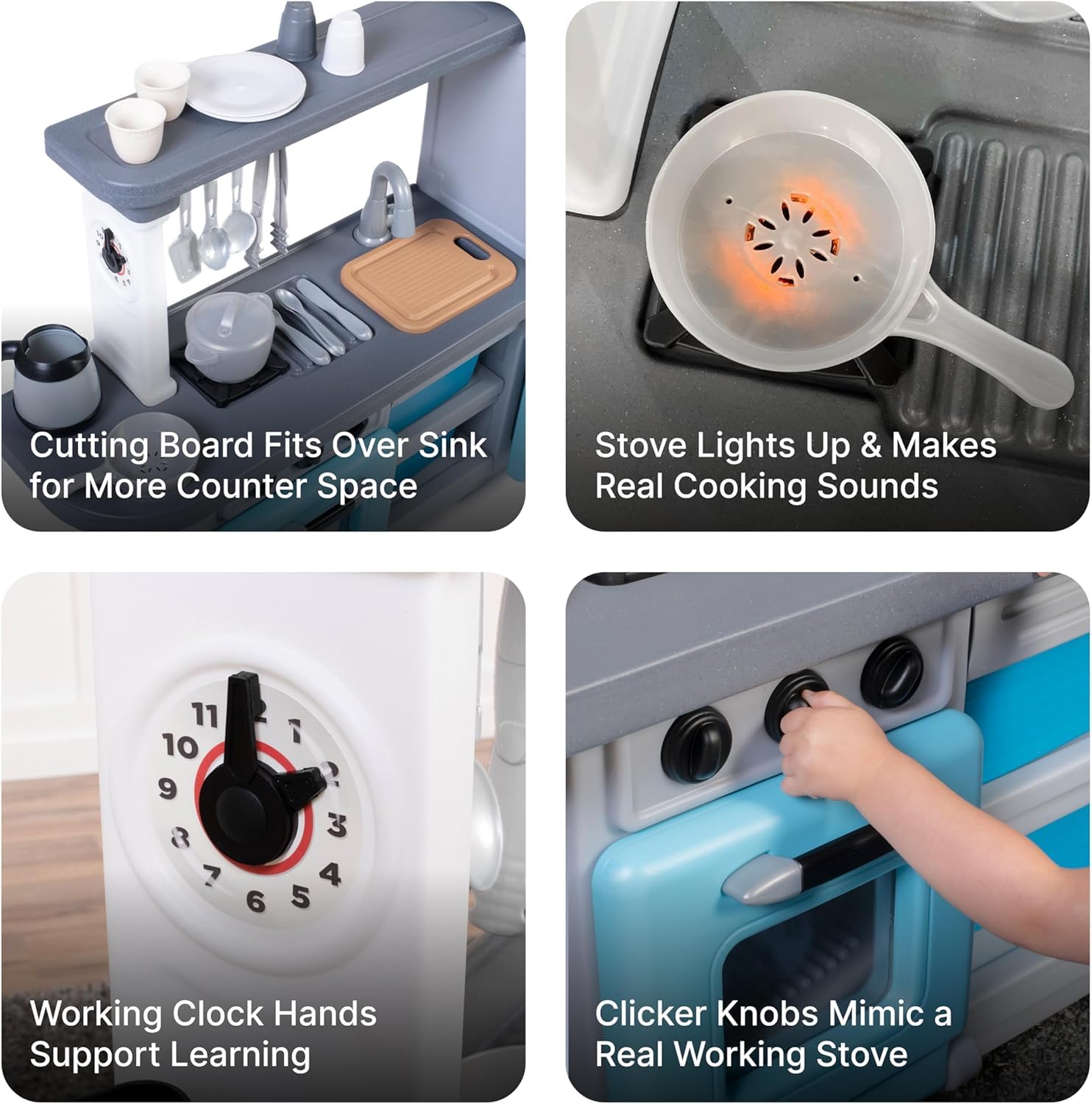 Step2 Cooking Time Kids Kitchen Playset - Durable Plastic Indoor/Outdoor Play Kitchen with Lights, Sounds & 23 Toy Accessories for Toddlers 2+ Years | Pretend Play, Role Playing, Birthday Gift for Boys & Girls