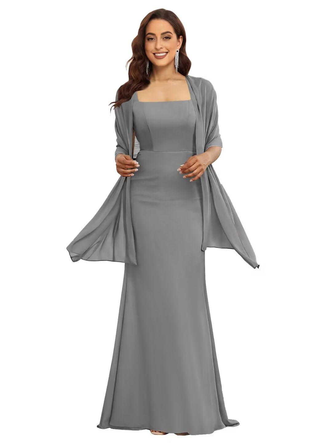 Elegant Long Chiffon Mother of The Bride Dress with Shawl - Formal Wedding Guest Gown for Special Occasions | Perfect for Weddings, Receptions, and Evening Events