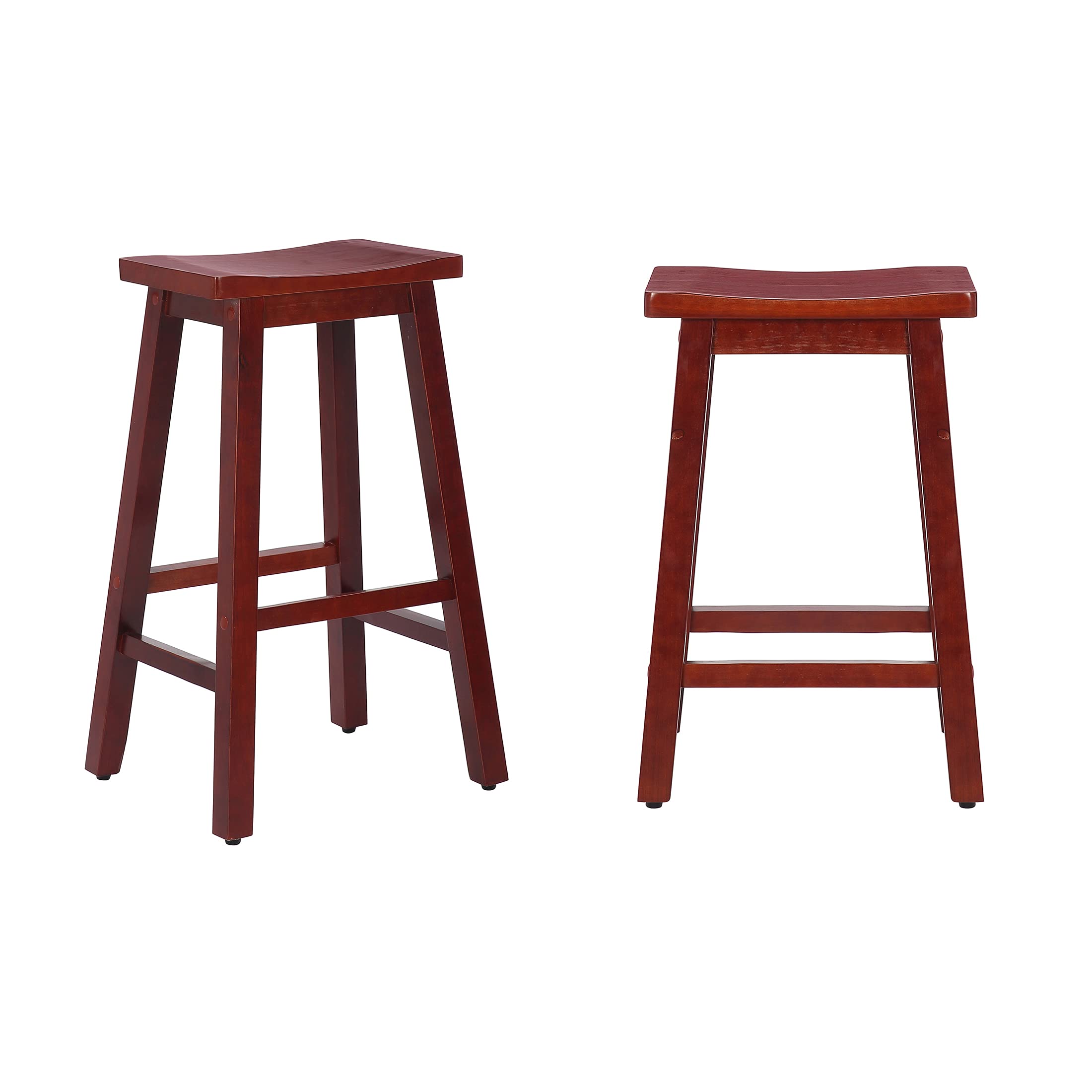 WestinTrends Reed 29 Inch Saddle Bar Stools Set of 2 - Solid Wood Kitchen Counter Height Stools in Cherry Finish - Perfect for Breakfast Bars, Kitchen Islands & Home Decor