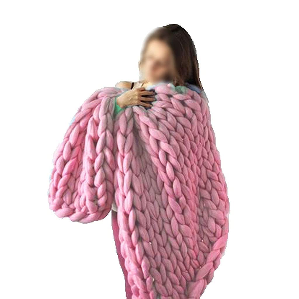 Handmade Chunky Knit Throw Blanket - Soft Large 100x150cm Pink Blanket for Couch, Sofa & Bed - Cozy Home Decor Gift for Living Room, Bedroom & Winter Snuggling