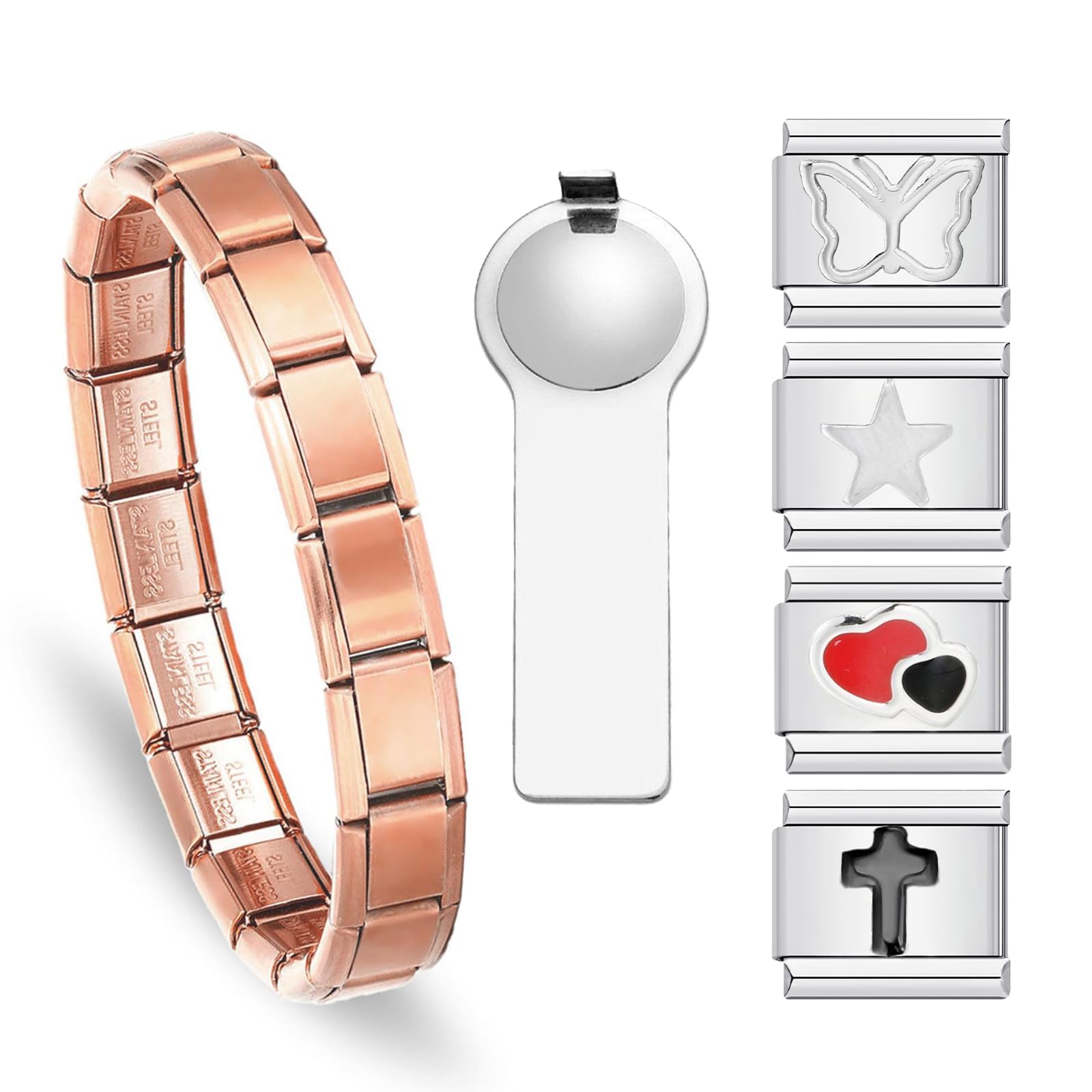 Italian Charm Bracelet for Women & Men - Gold Heart, Star & Cross Charms - Long Tiantian Adjustable Bracelet - Perfect Christmas Gift & Stocking Stuffer (Ideal for Holidays, Anniversaries & Everyday Wear)