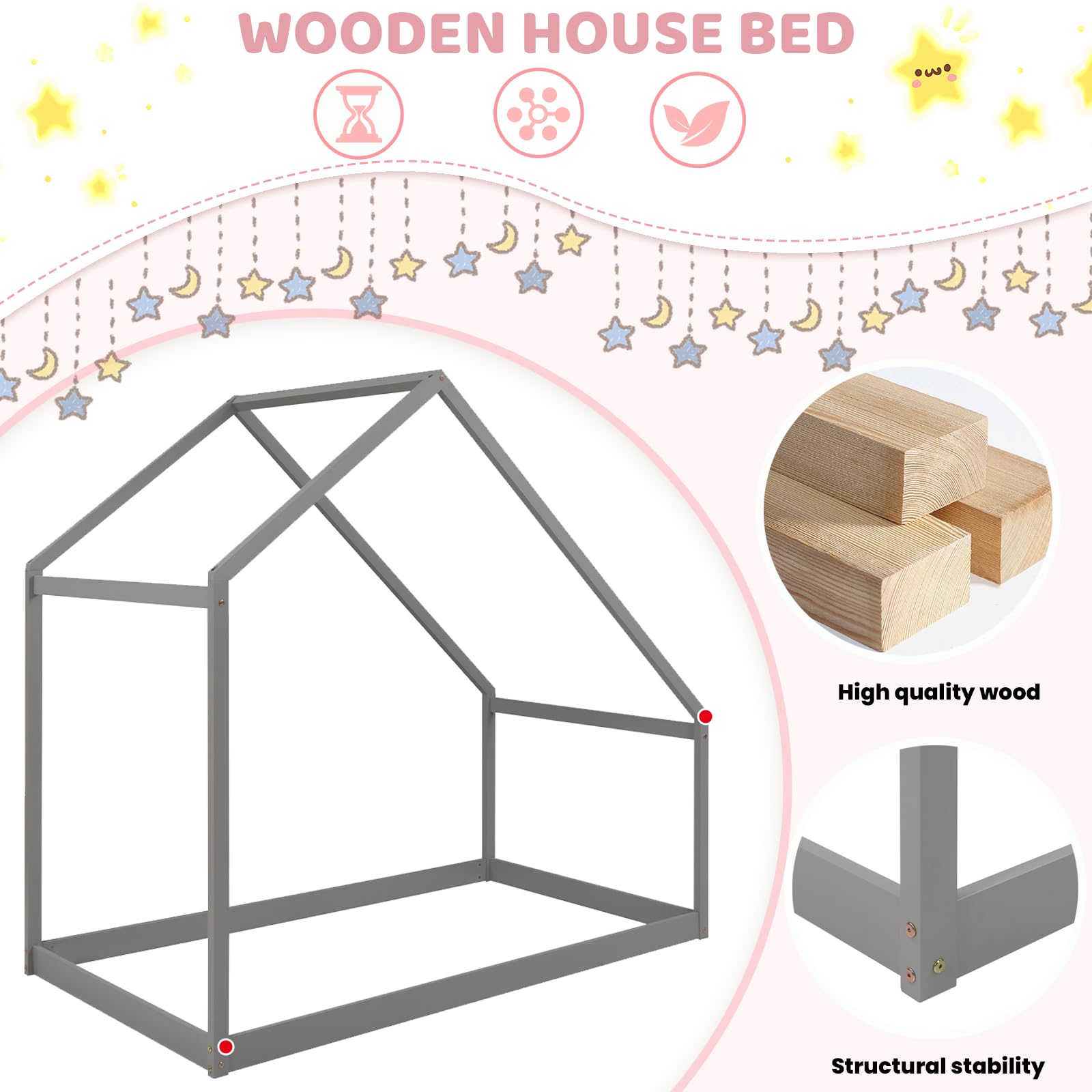 Merax Full Size Wooden House Bed Frame for Kids - Sturdy Montessori Design, Quiet & Easy Assembly - Perfect for Bedrooms, Playrooms & Montessori Learning Spaces