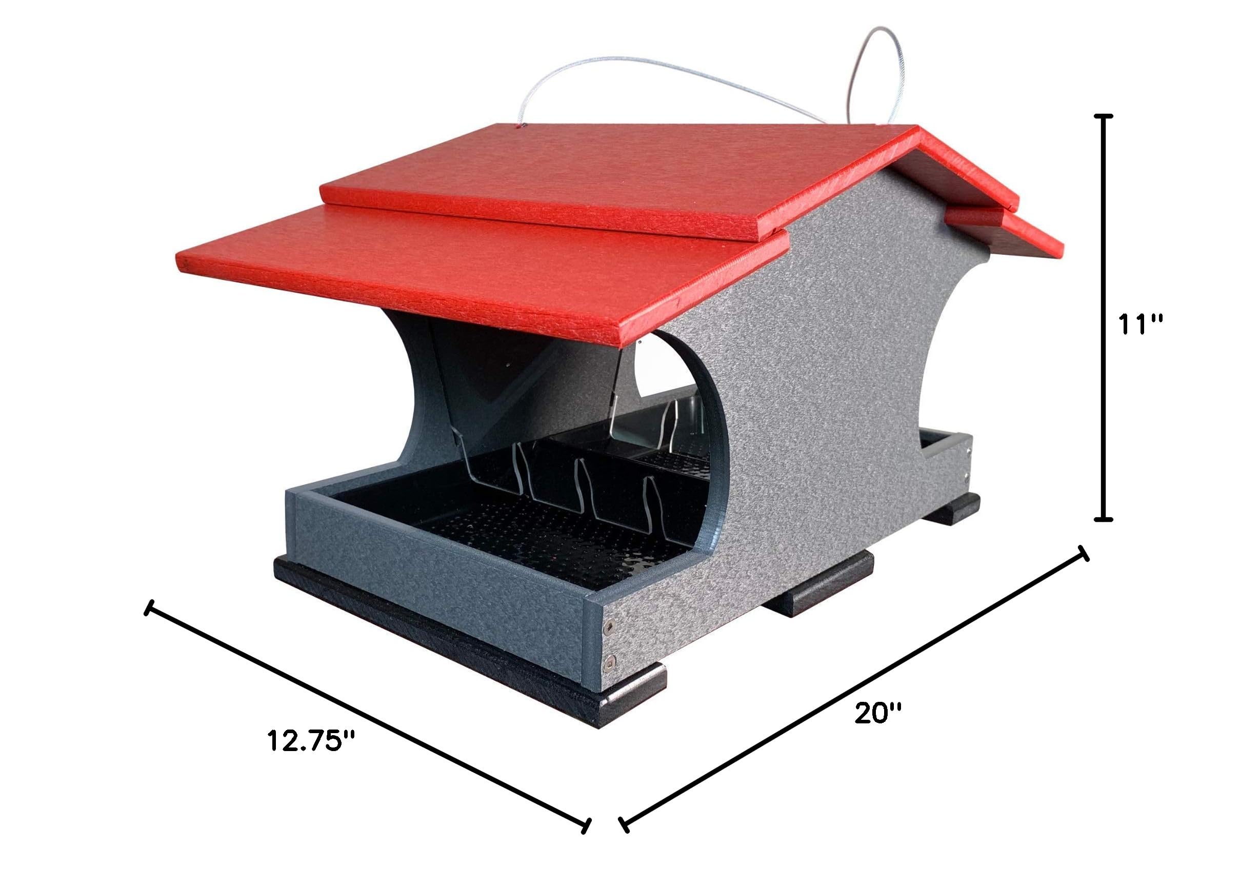 JCs Wildlife Large Poly Hopper Bird Feeder - 2 Gallon Capacity, Cardinal Red/Gray - Attract Cardinals & Songbirds to Your Backyard Garden or Patio