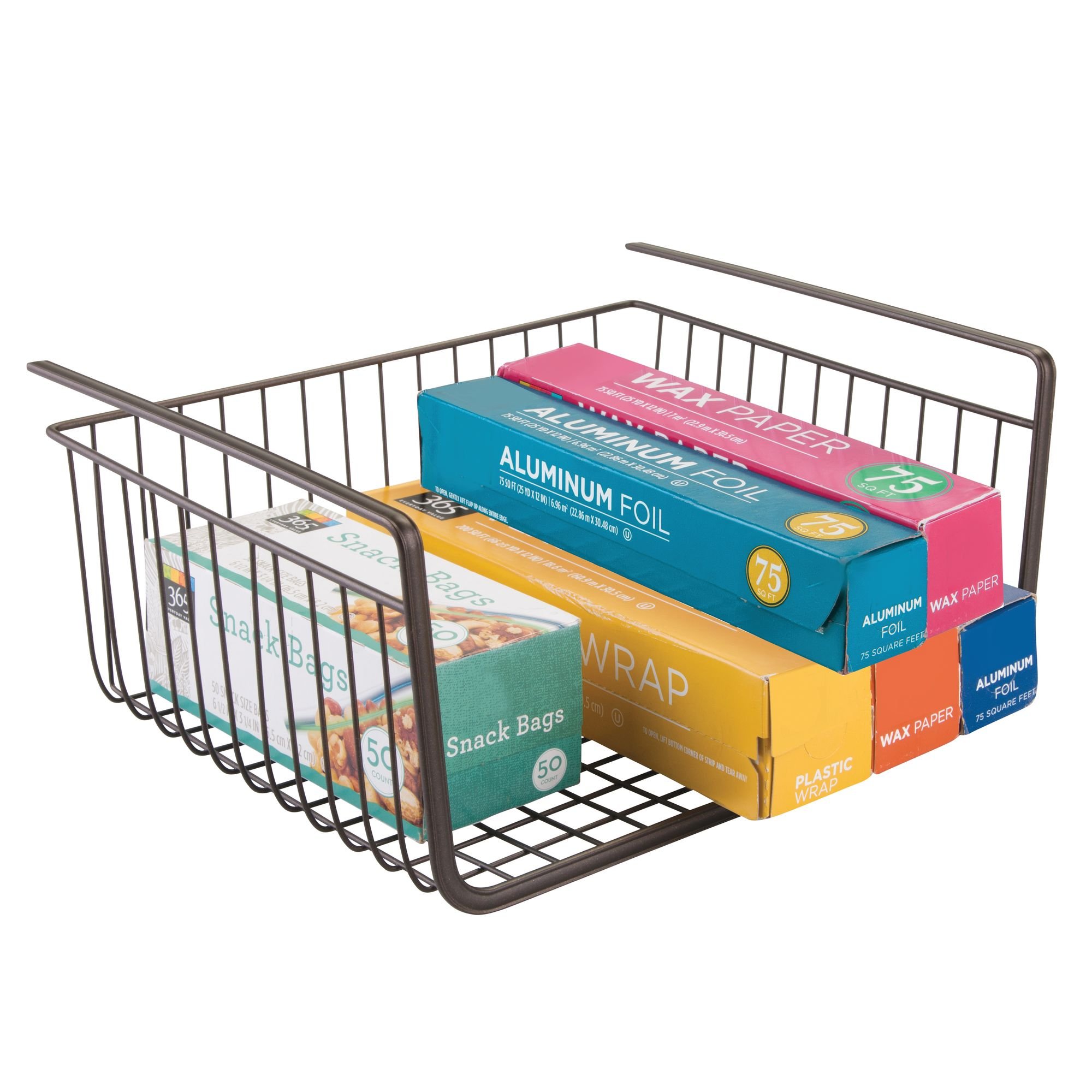 iDesign York Metal Under Shelf Storage Basket Organizer - Kitchen, Bathroom, Office Organization - Bronze Finish for Space Saving Storage Solutions (Perfect for Spices, Toiletries & Office Supplies)