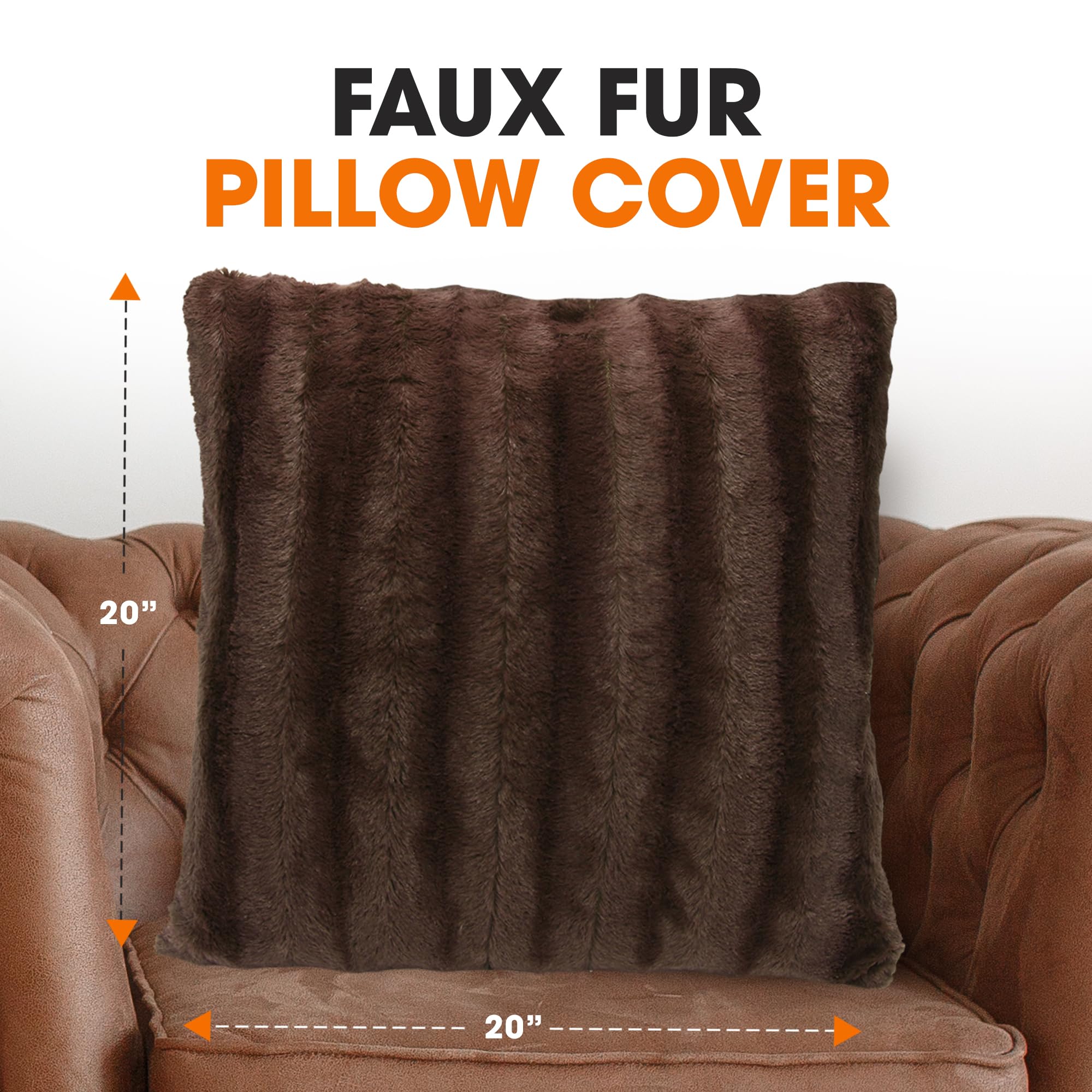 Cheer Collection Faux Fur Throw Pillow Cover - Soft Fluffy Decorative Pillow Case for Couch, Bed & Sofa - Cozy Accent Pillow Cover 20x20 Inches in Chocolate Brown - Perfect for Living Room, Bedroom Decor - Pack of 1