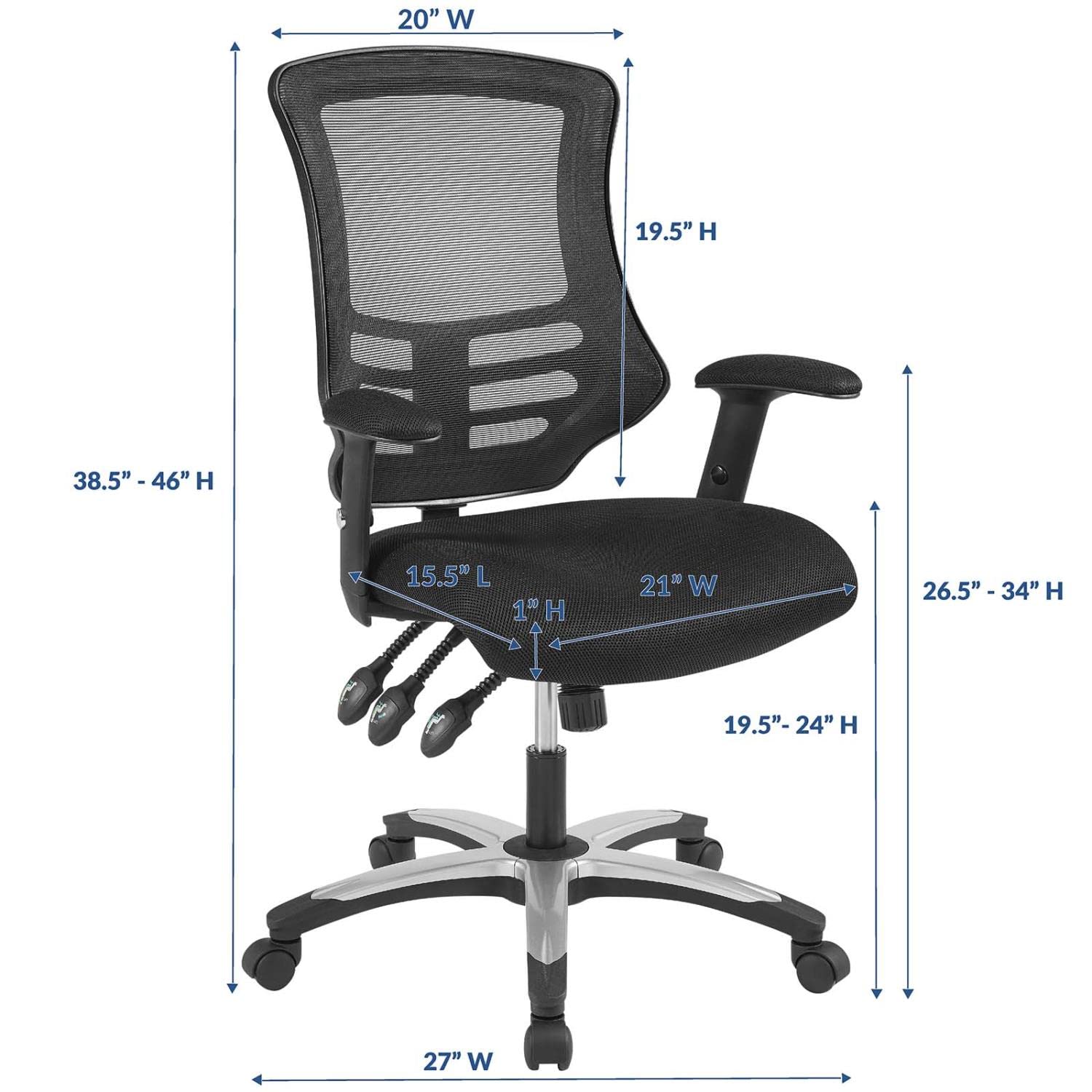 Modway Calibrate Ergonomic Mesh Office Chair with Adjustable Height & Lumbar Support - Black - Perfect for Home Office, Gaming & Workspace Comfort